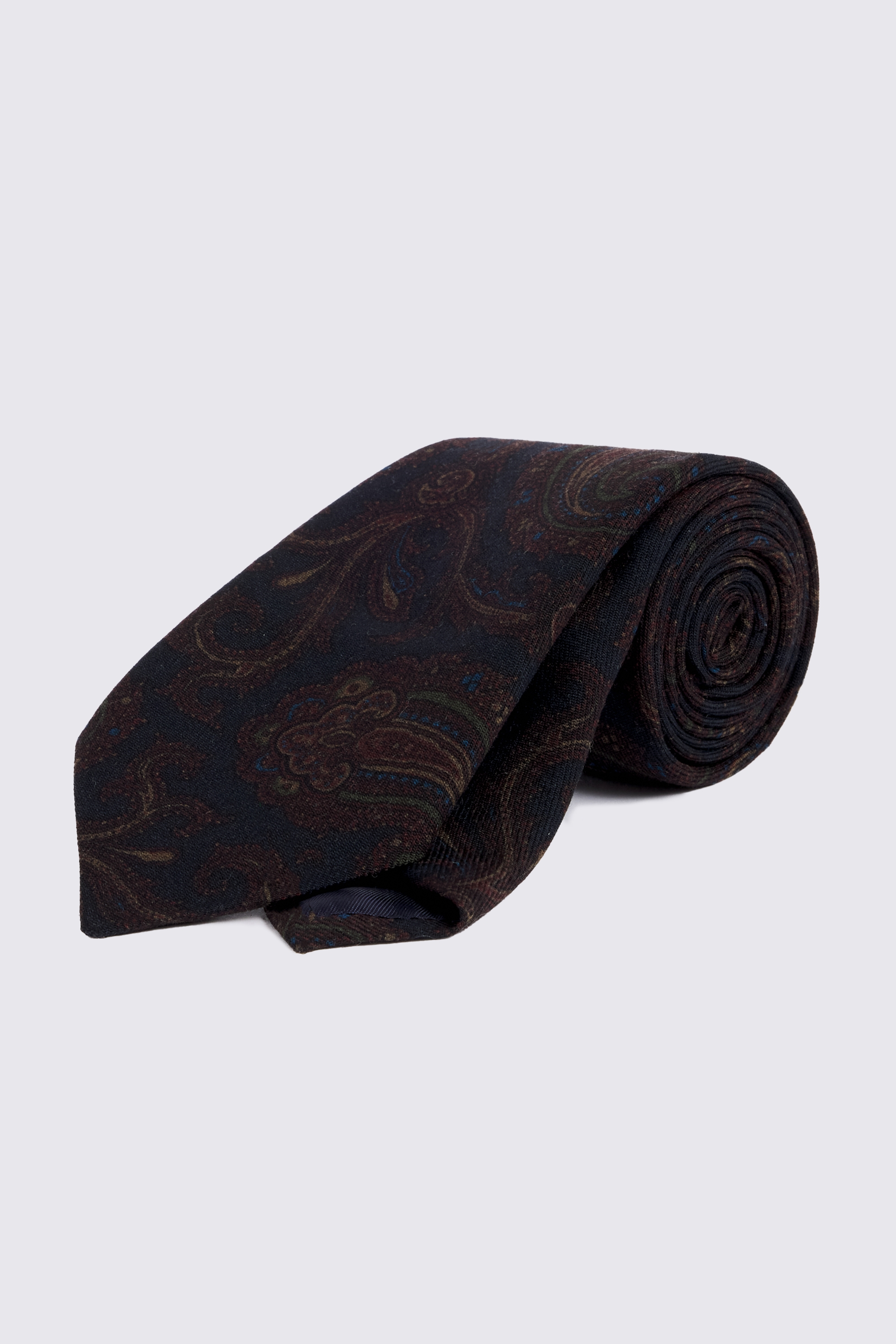 Italian Navy & Brown Wool Paisley Tie
