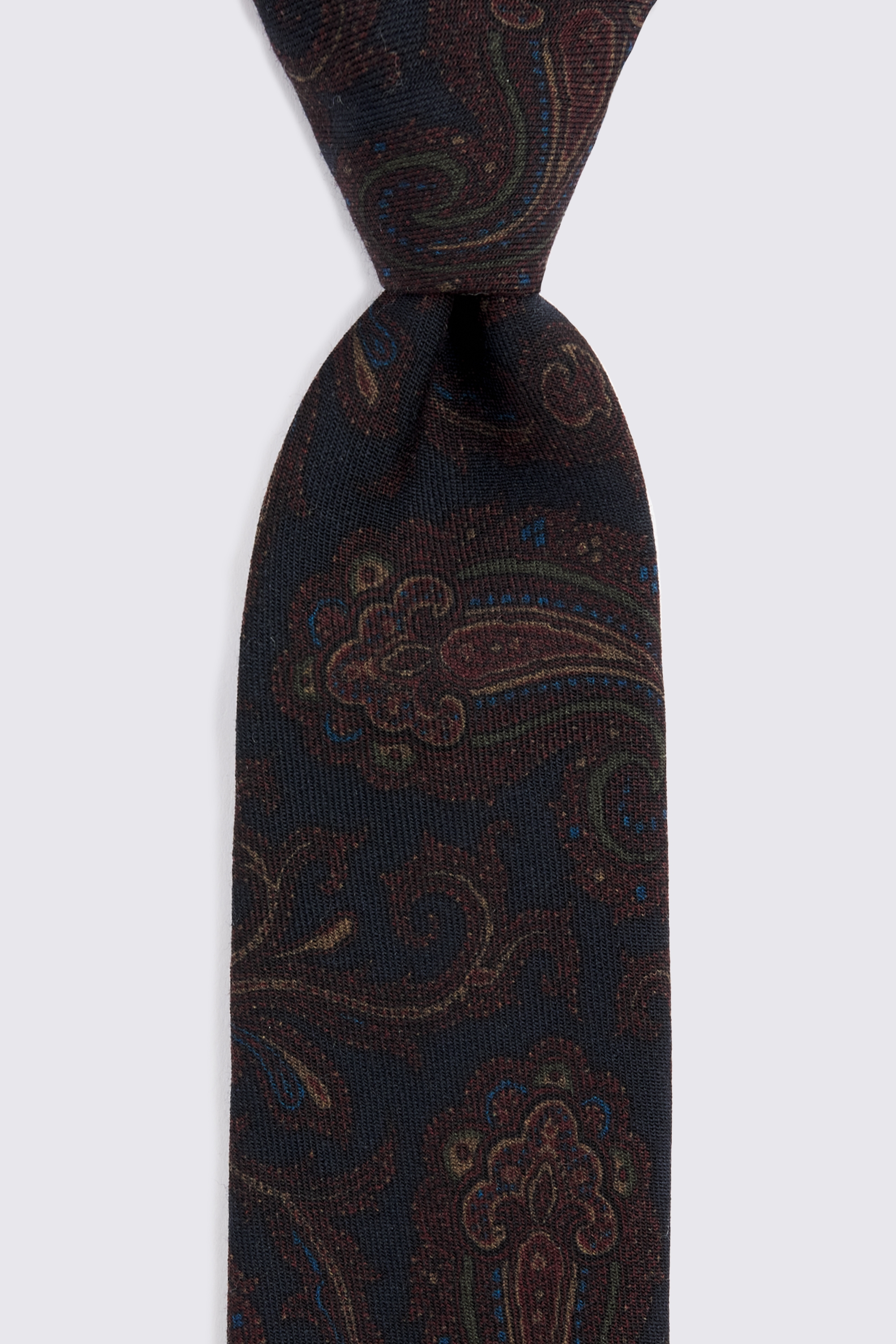 Italian Navy & Brown Wool Paisley Tie
