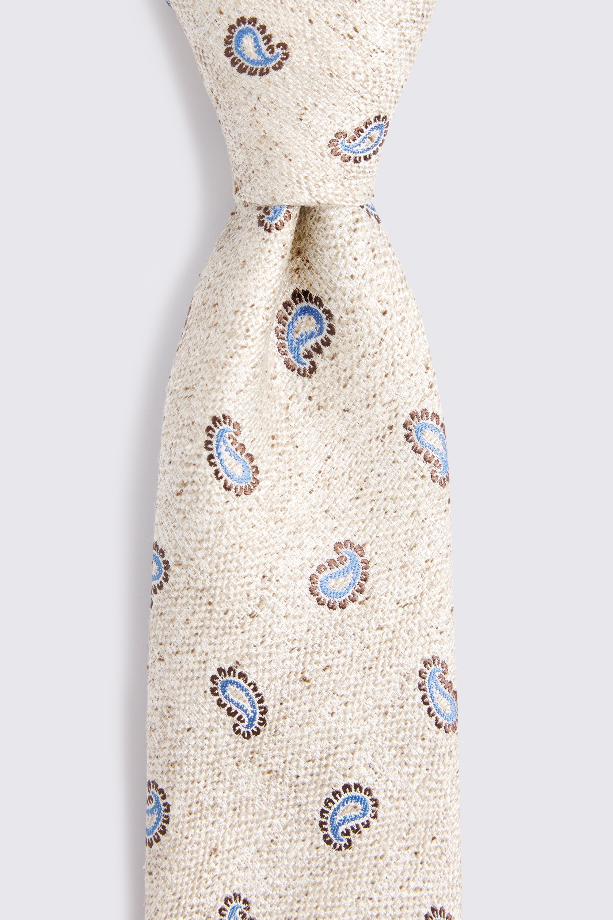 Italian Neutral & Light Blue Silk Paisley Tie