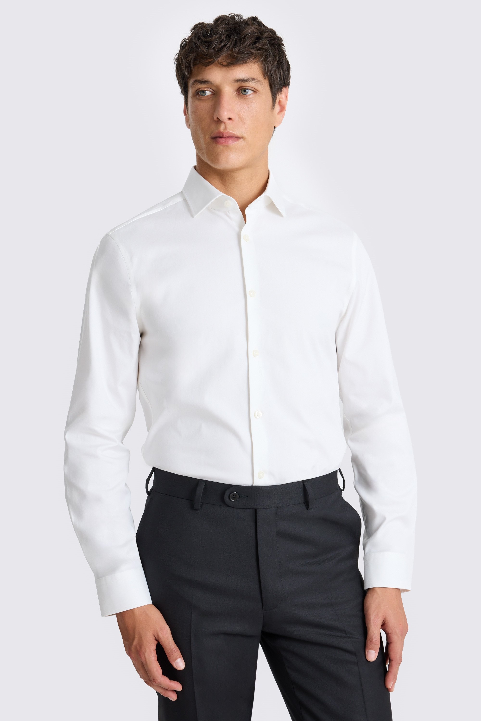 Slim Fit White Peached Pinpoint Oxford Shirt