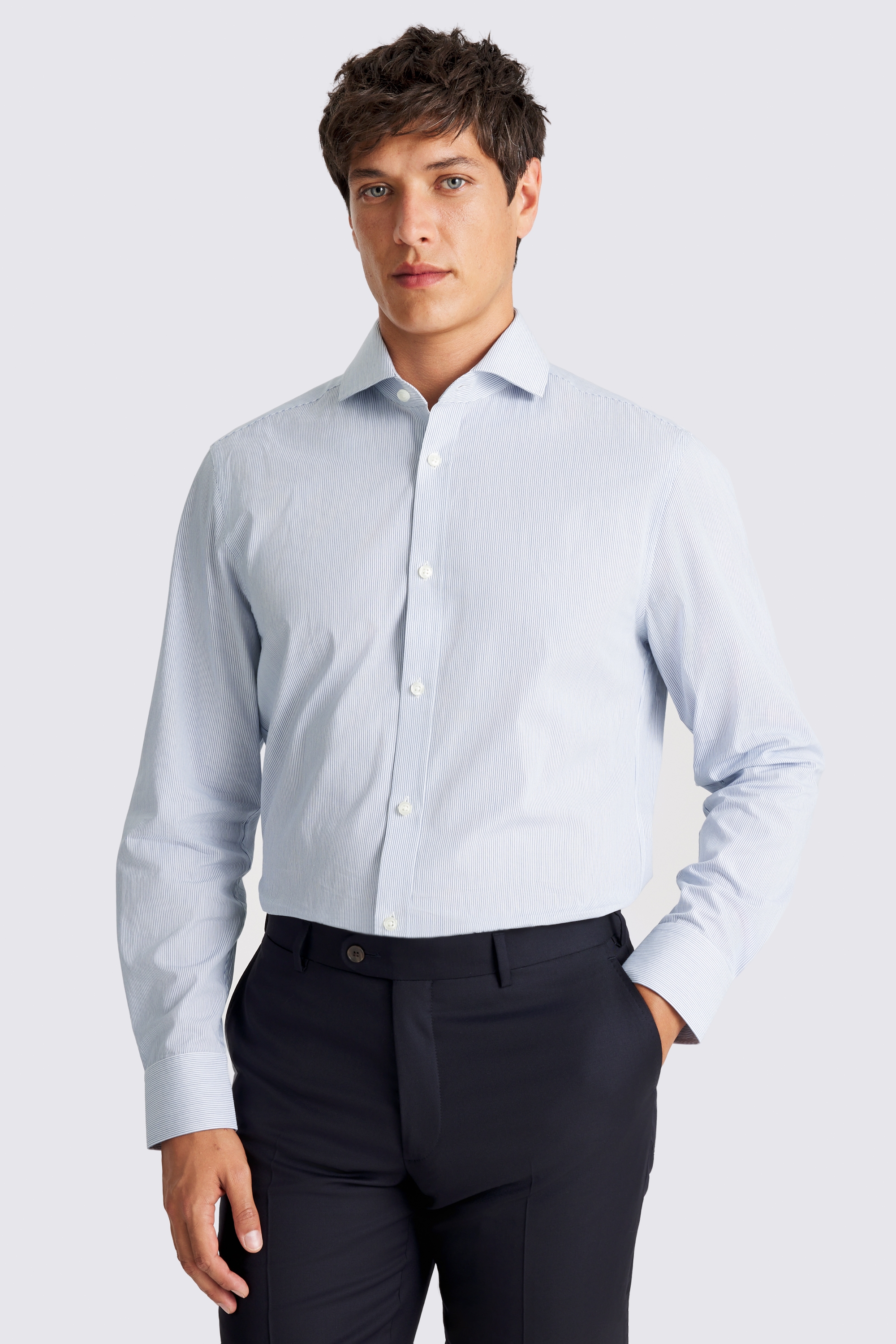 Tailored Fit Navy Narrow Stripe Shirt