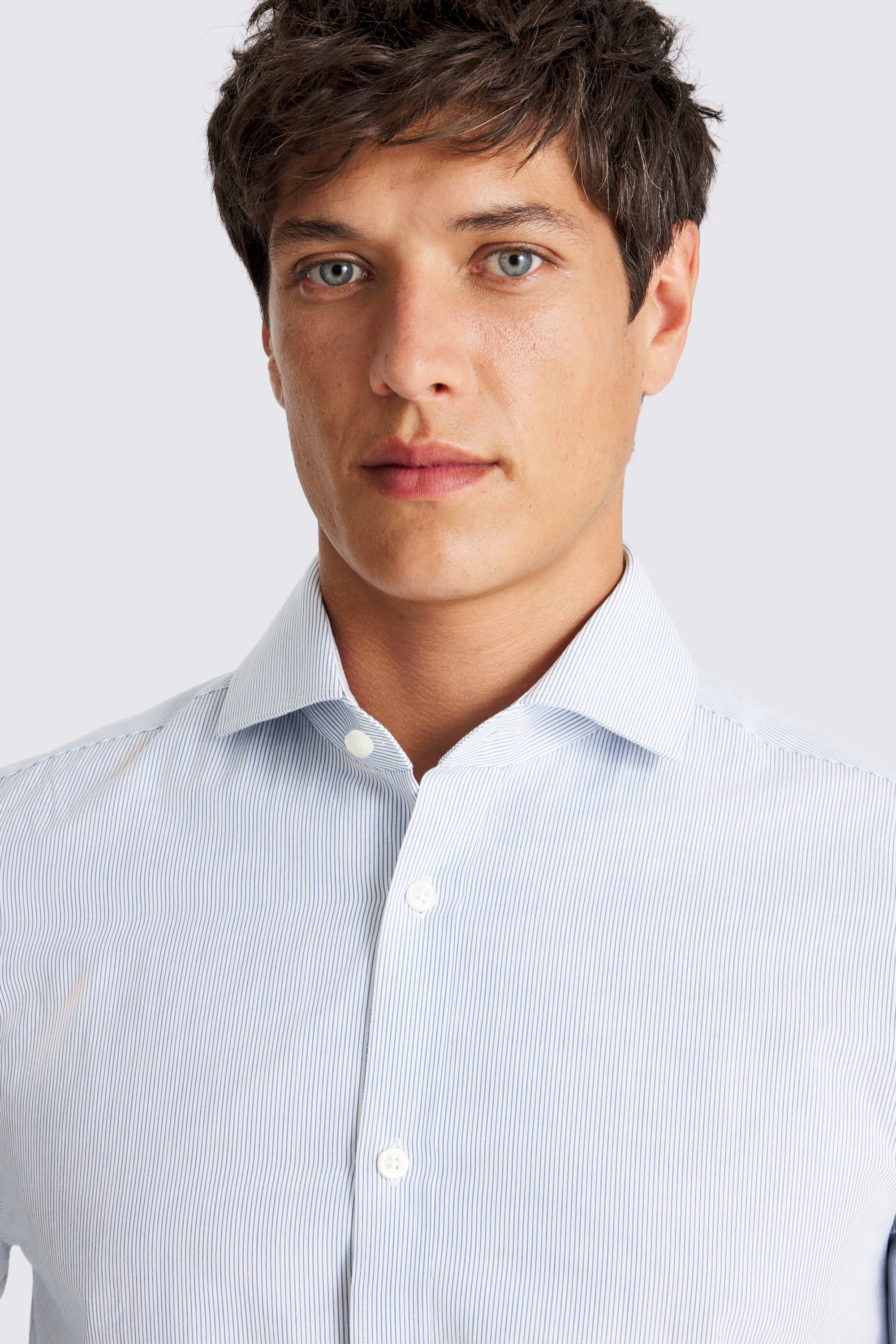 Tailored Fit Navy Narrow Stripe Shirt