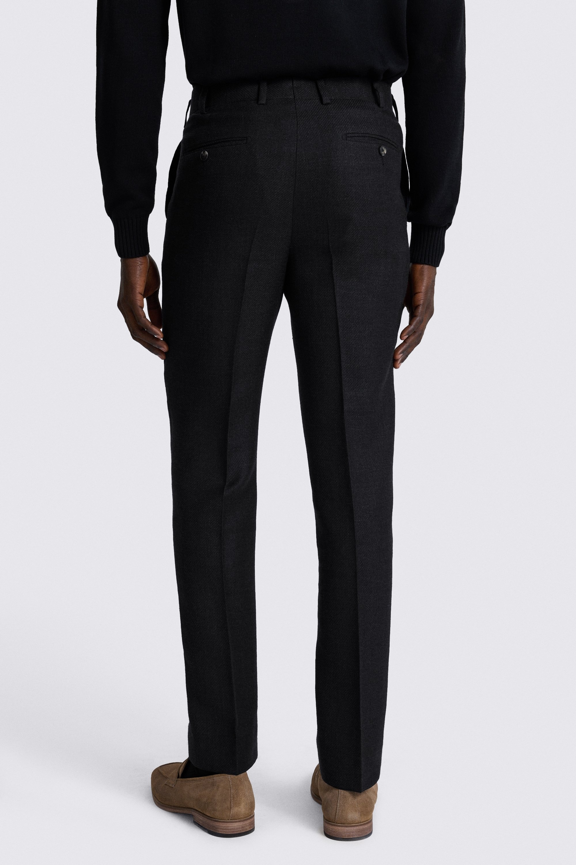 Italian Tailored Fit Black Twill Trousers