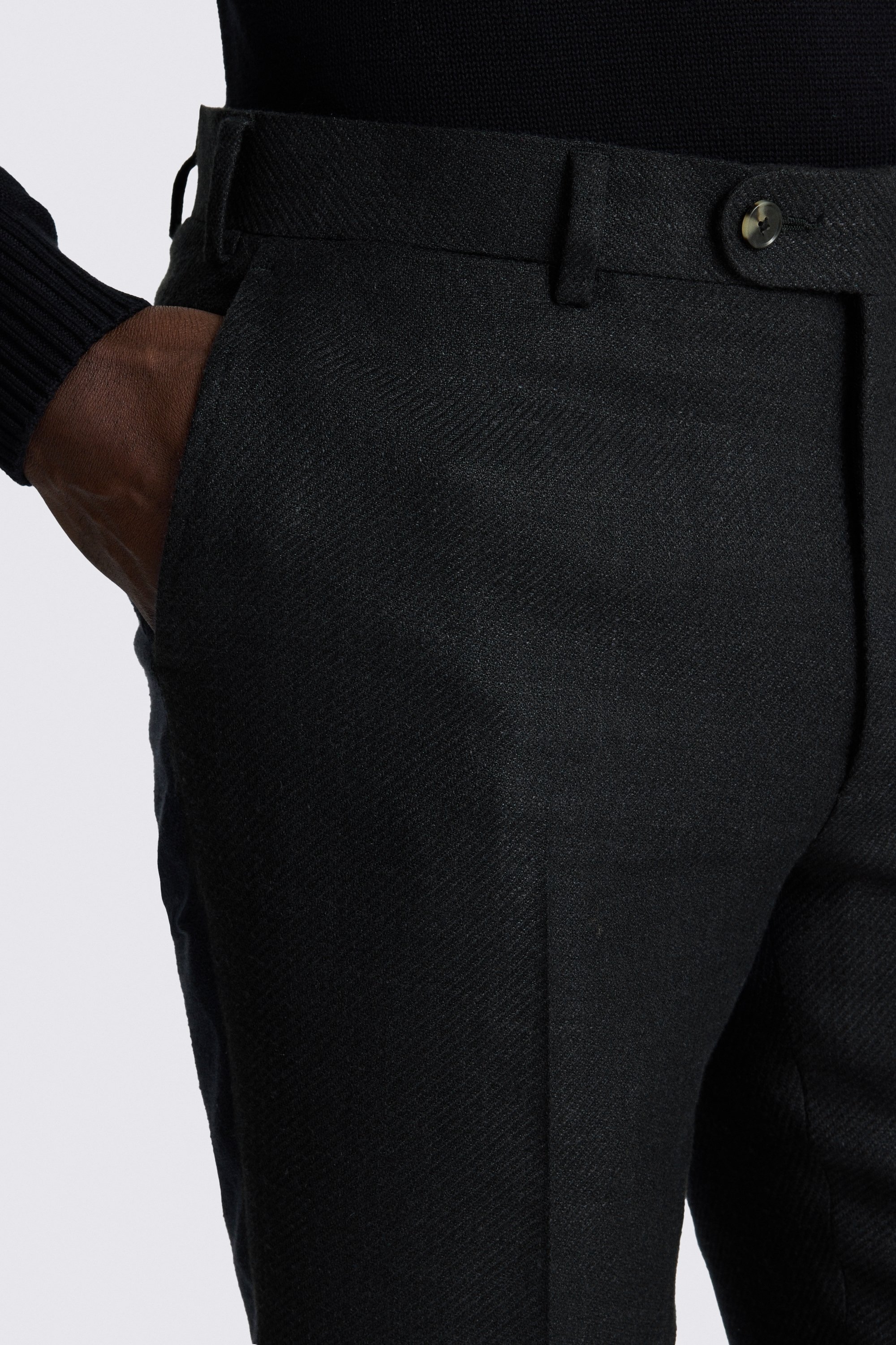 Italian Tailored Fit Black Twill Trousers