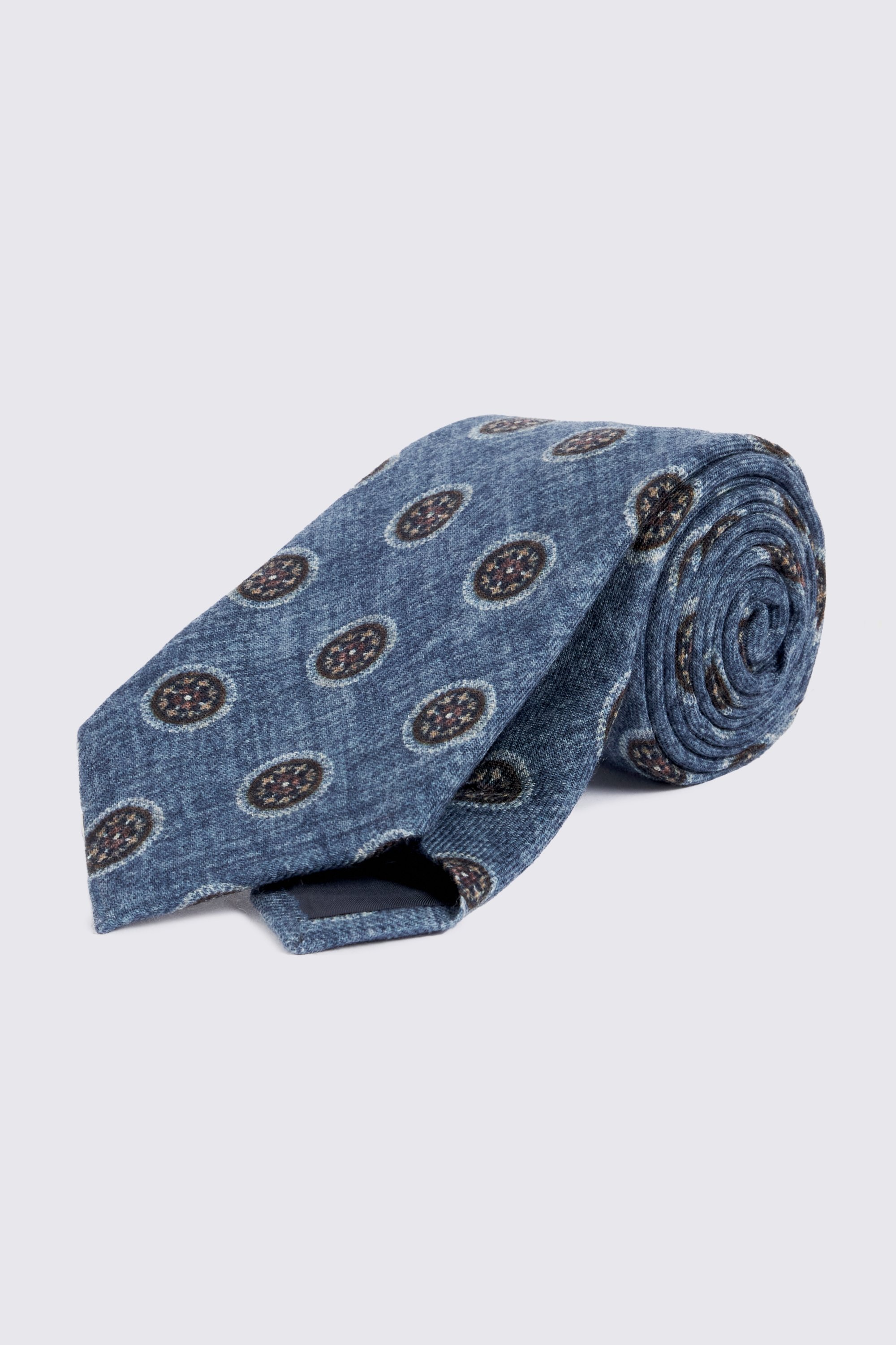 Bottinelli Denim Blue Wool Medallion Tie