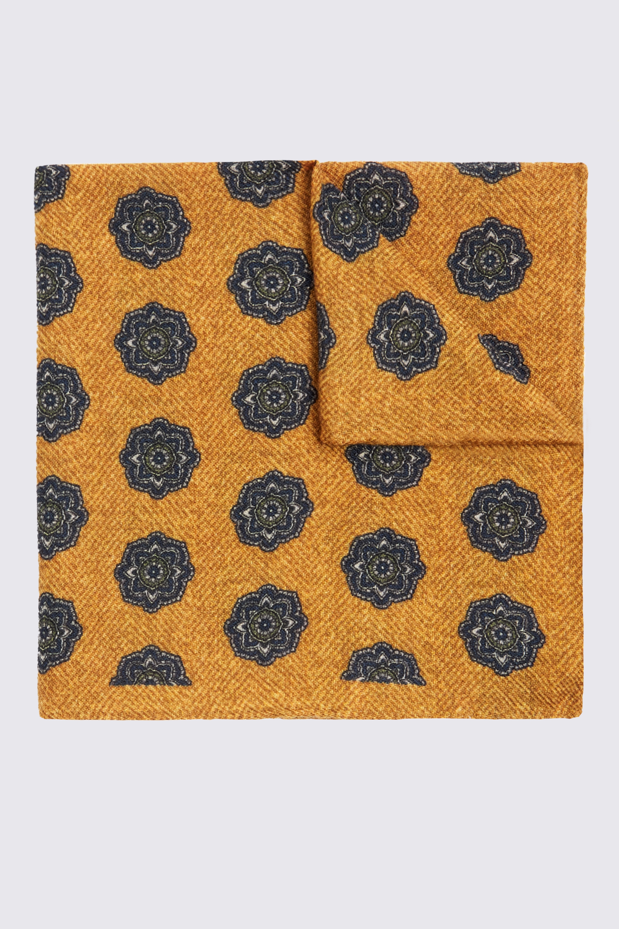 Bottinelli Mustard Wool Medallion Pocket Square