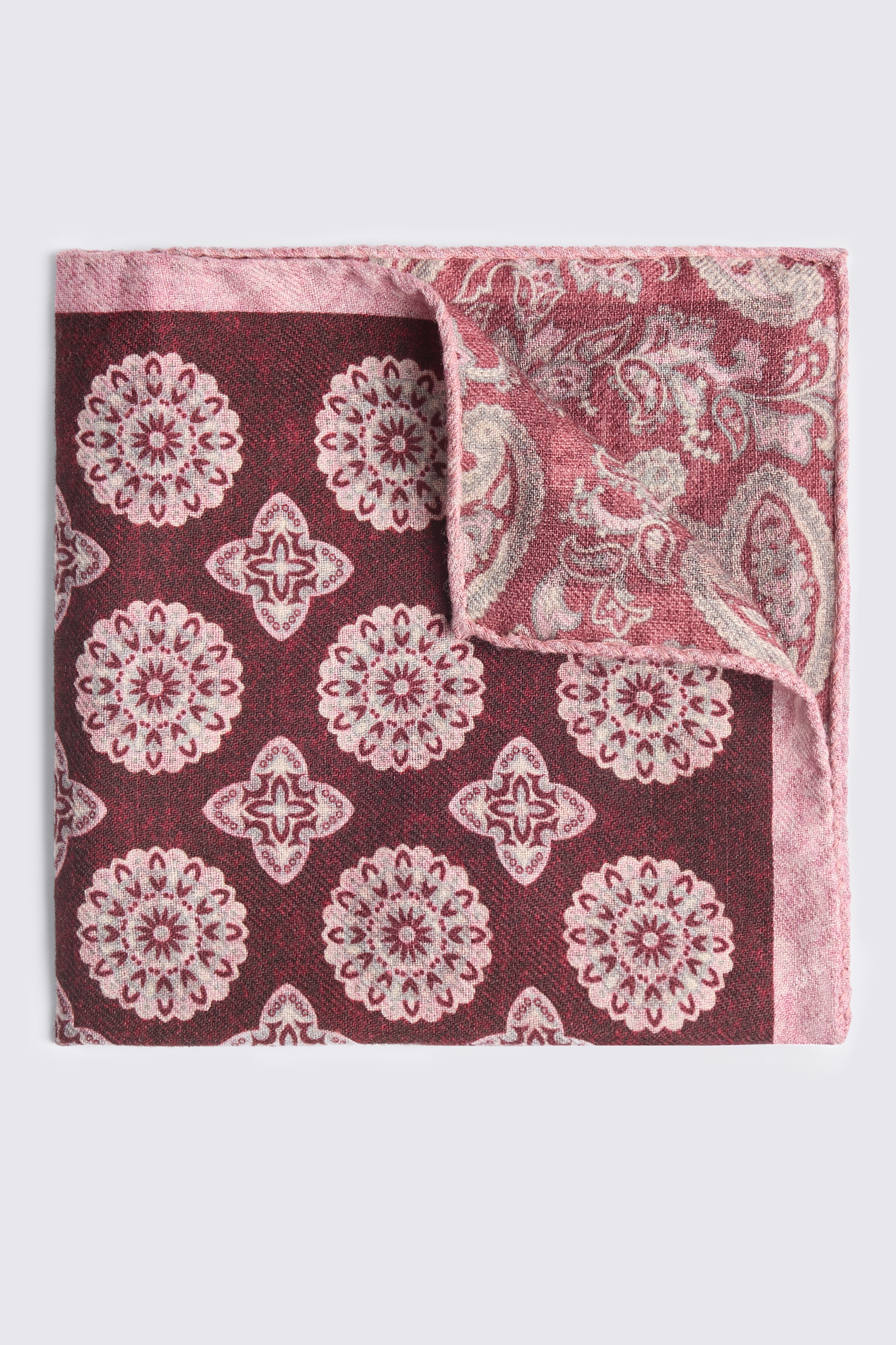 Bottinelli Burgundy Double Faced Wool Pocket Square