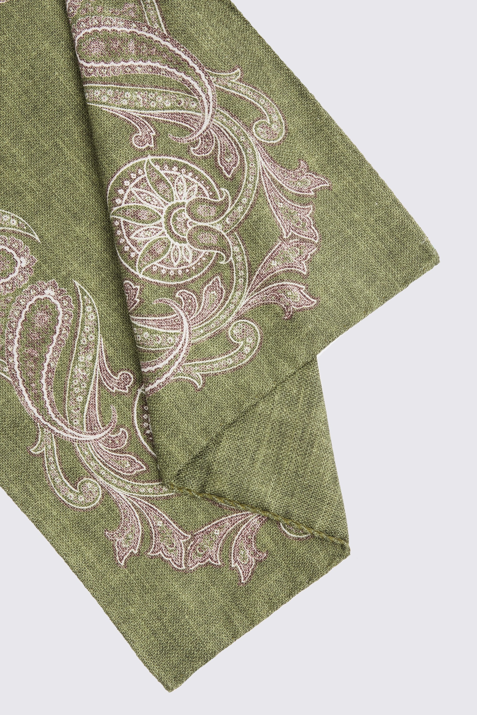 Bottinelli Olive & Dusty Pink Silk Paisley Pocket Square