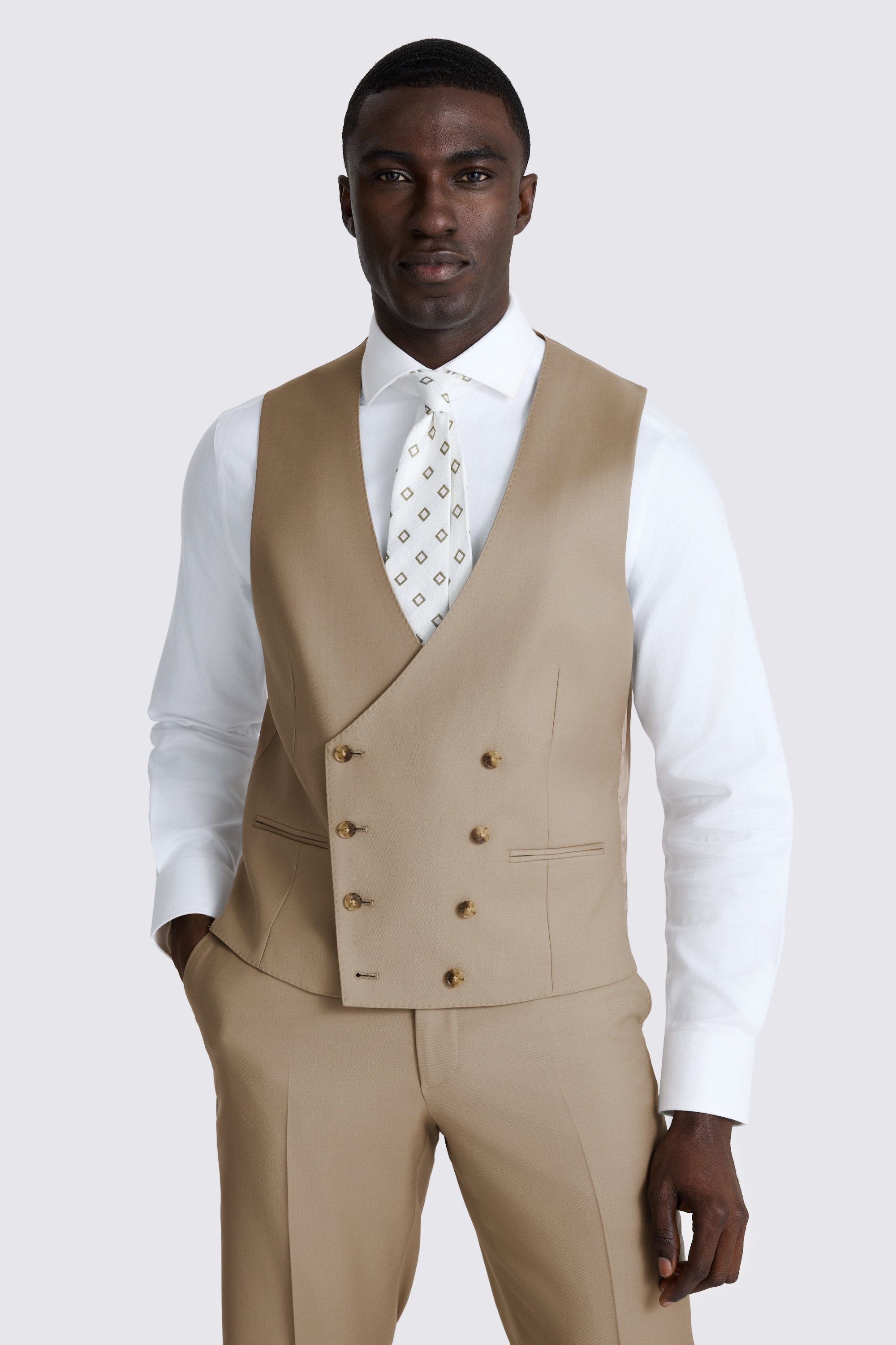 Italian Tailored Fit Taupe Twill Waistcoat