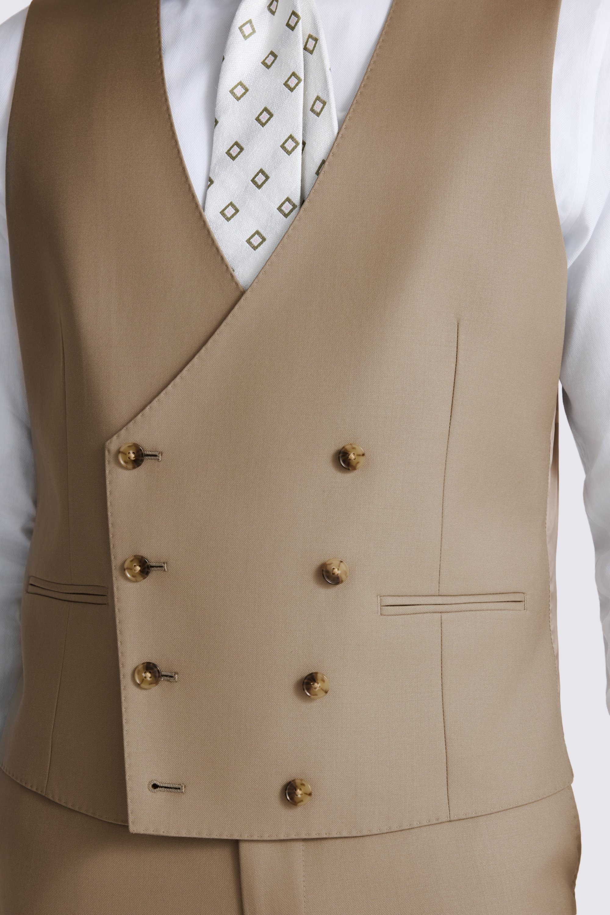Italian Tailored Fit Taupe Twill Waistcoat