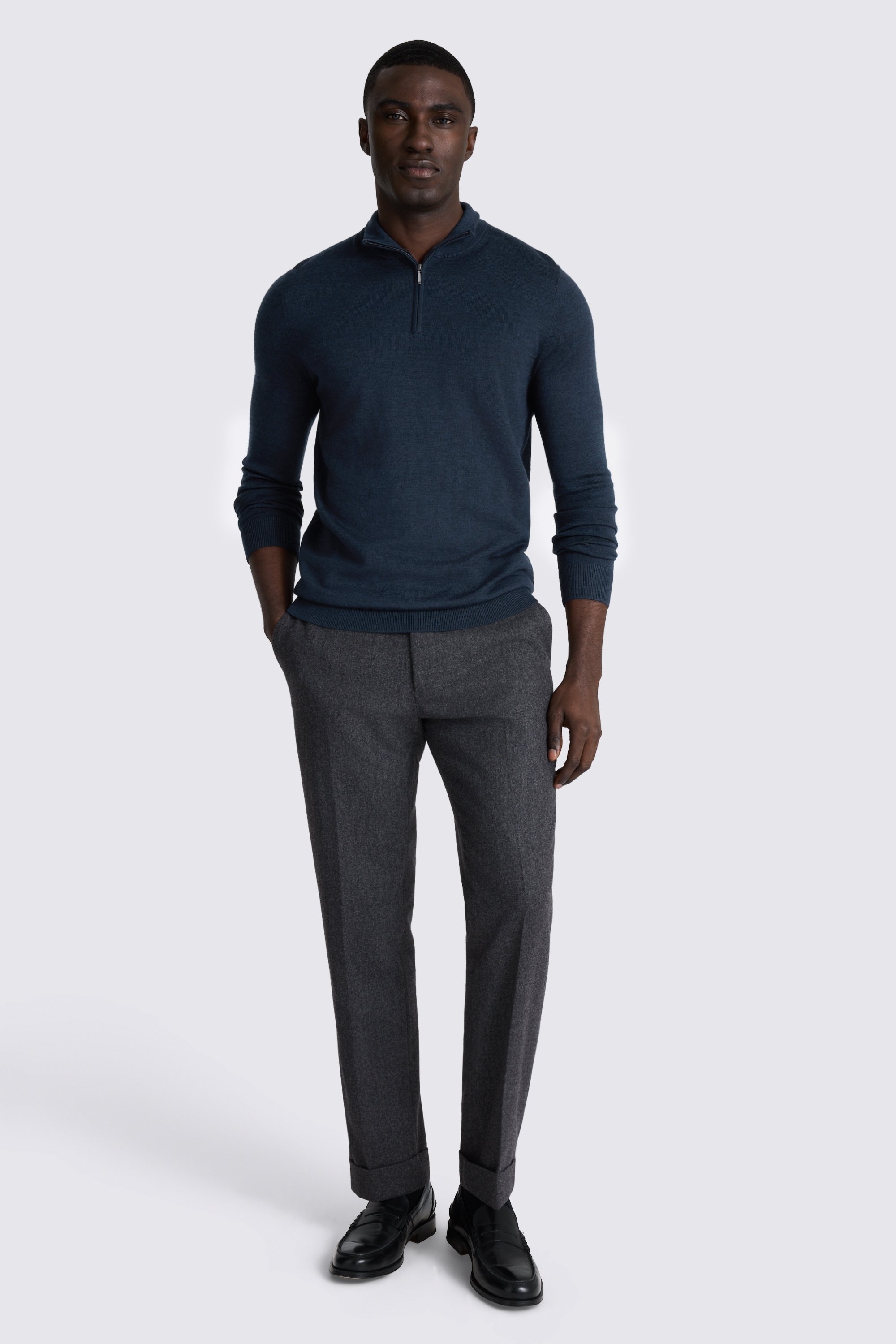 Dark Teal Merino Zip-Neck Jumper