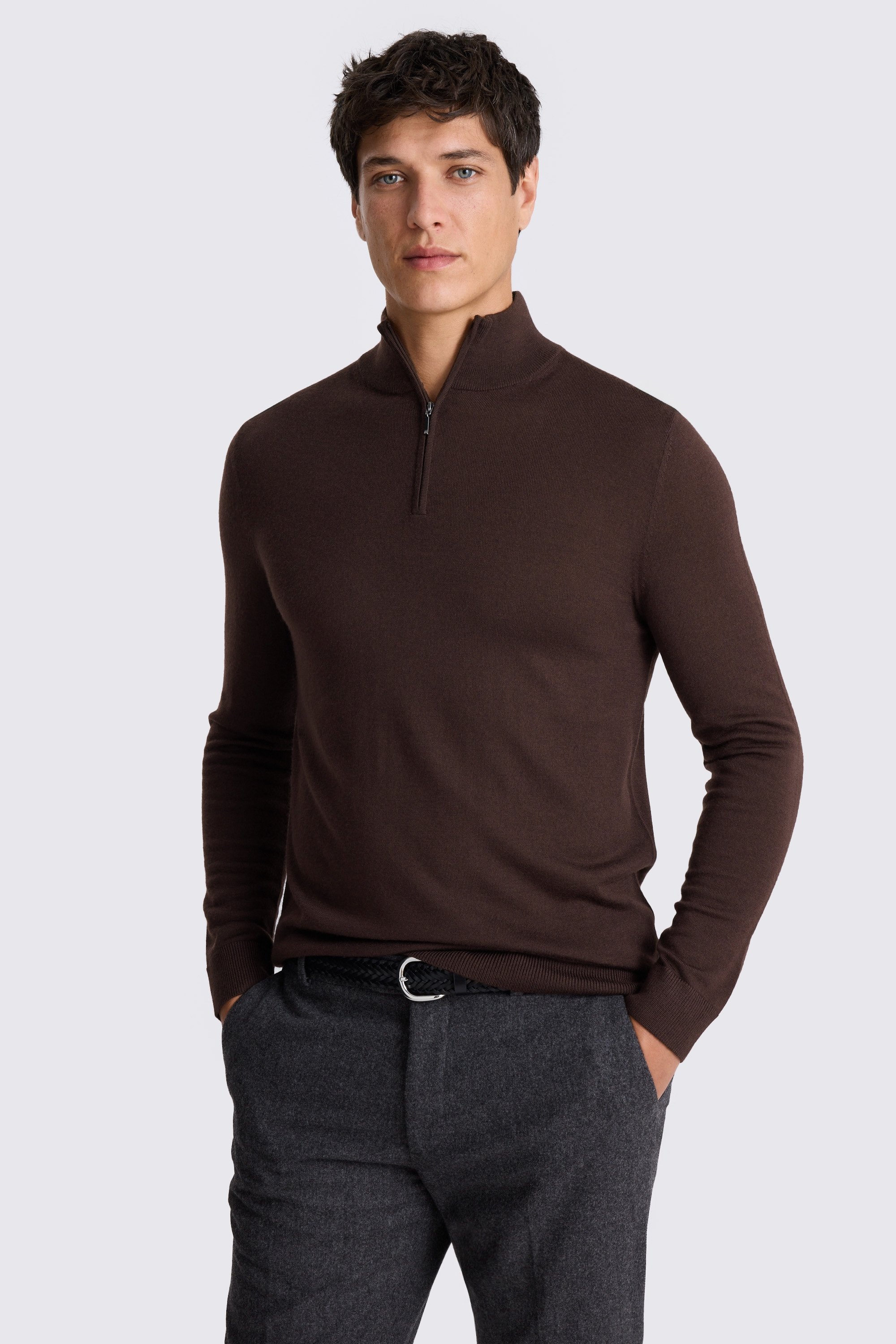 Dark Plum Merino Zip-Neck Jumper