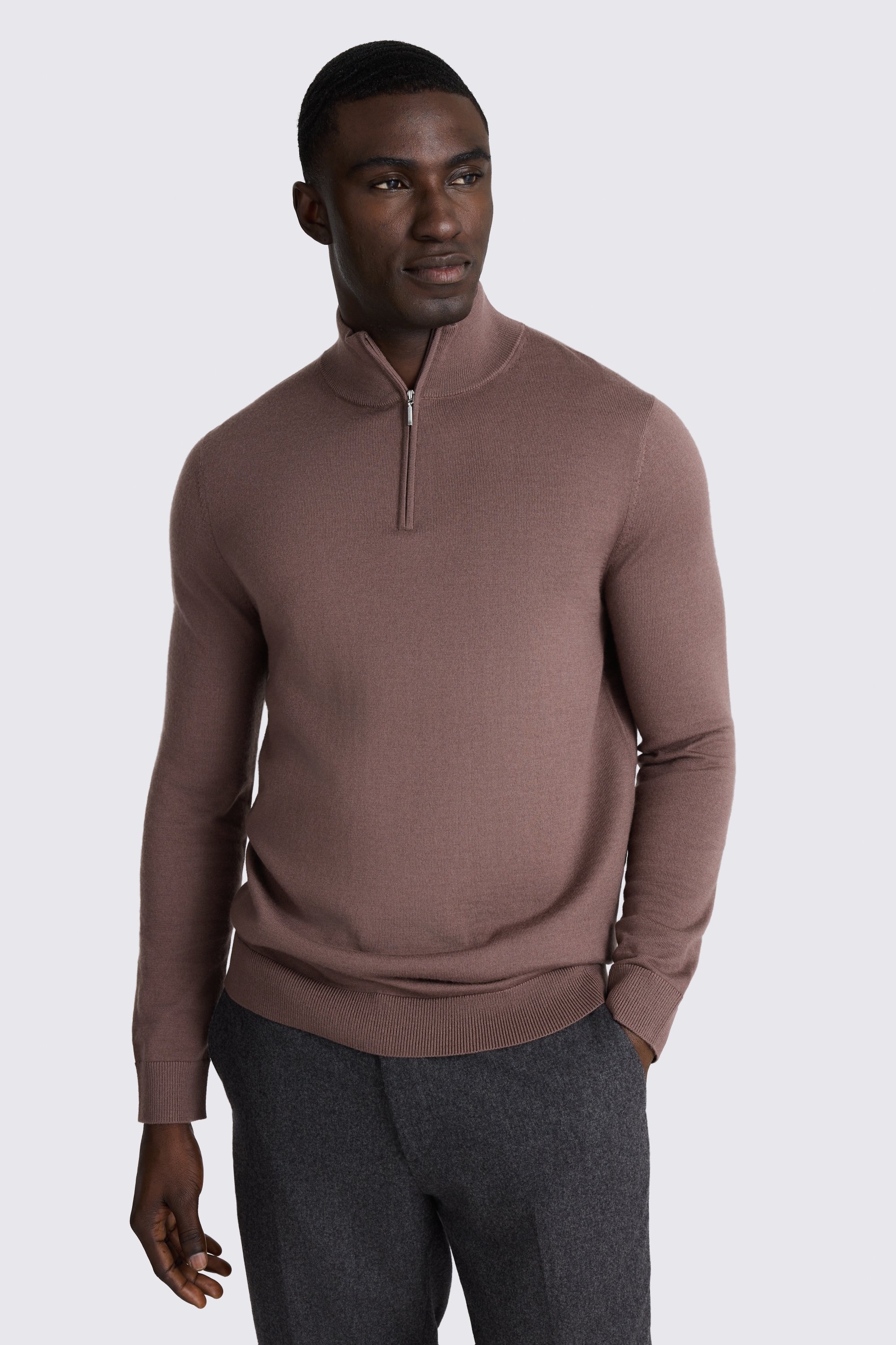 Mauve Merino Zip-Neck Jumper