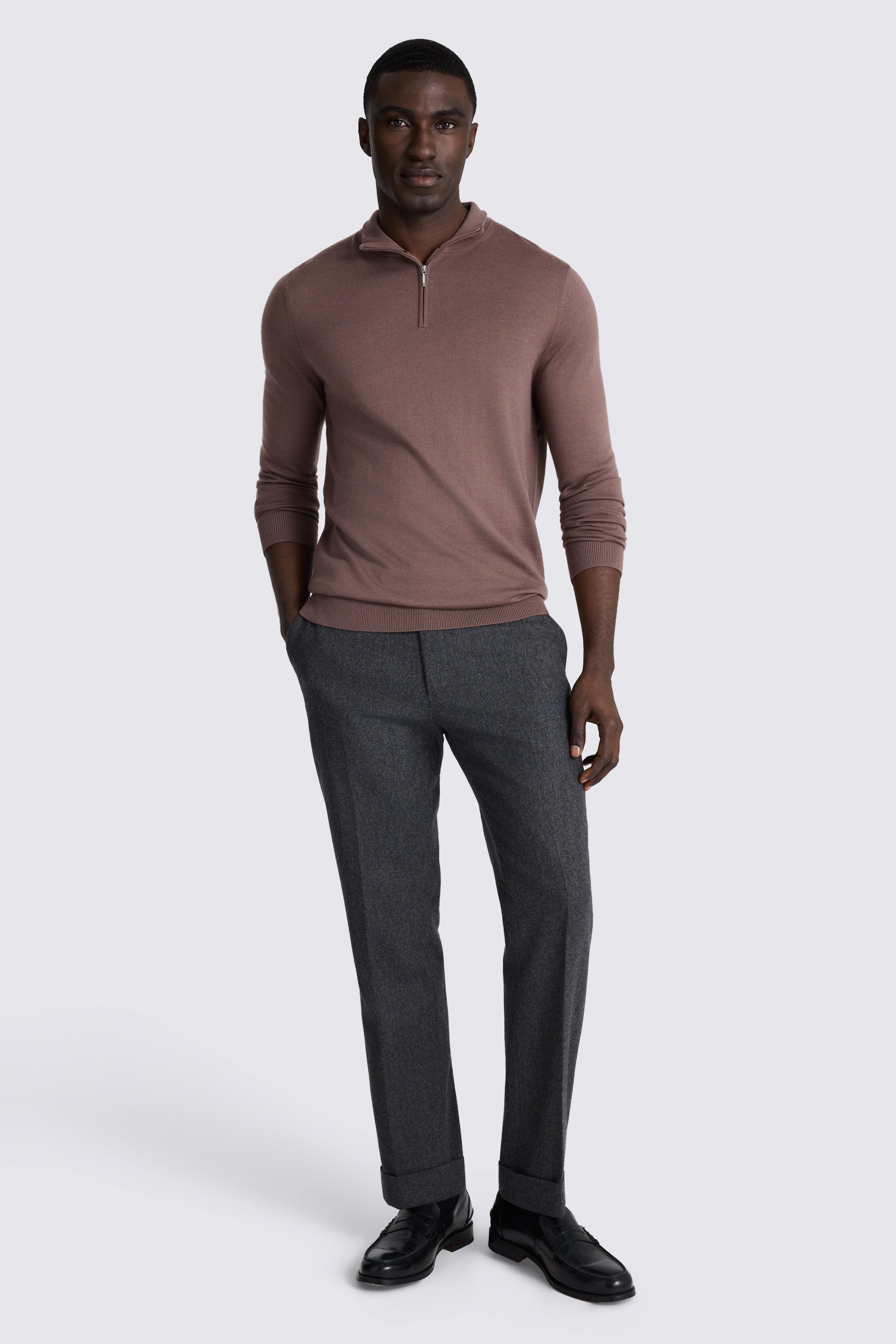 Mauve Merino Zip-Neck Jumper