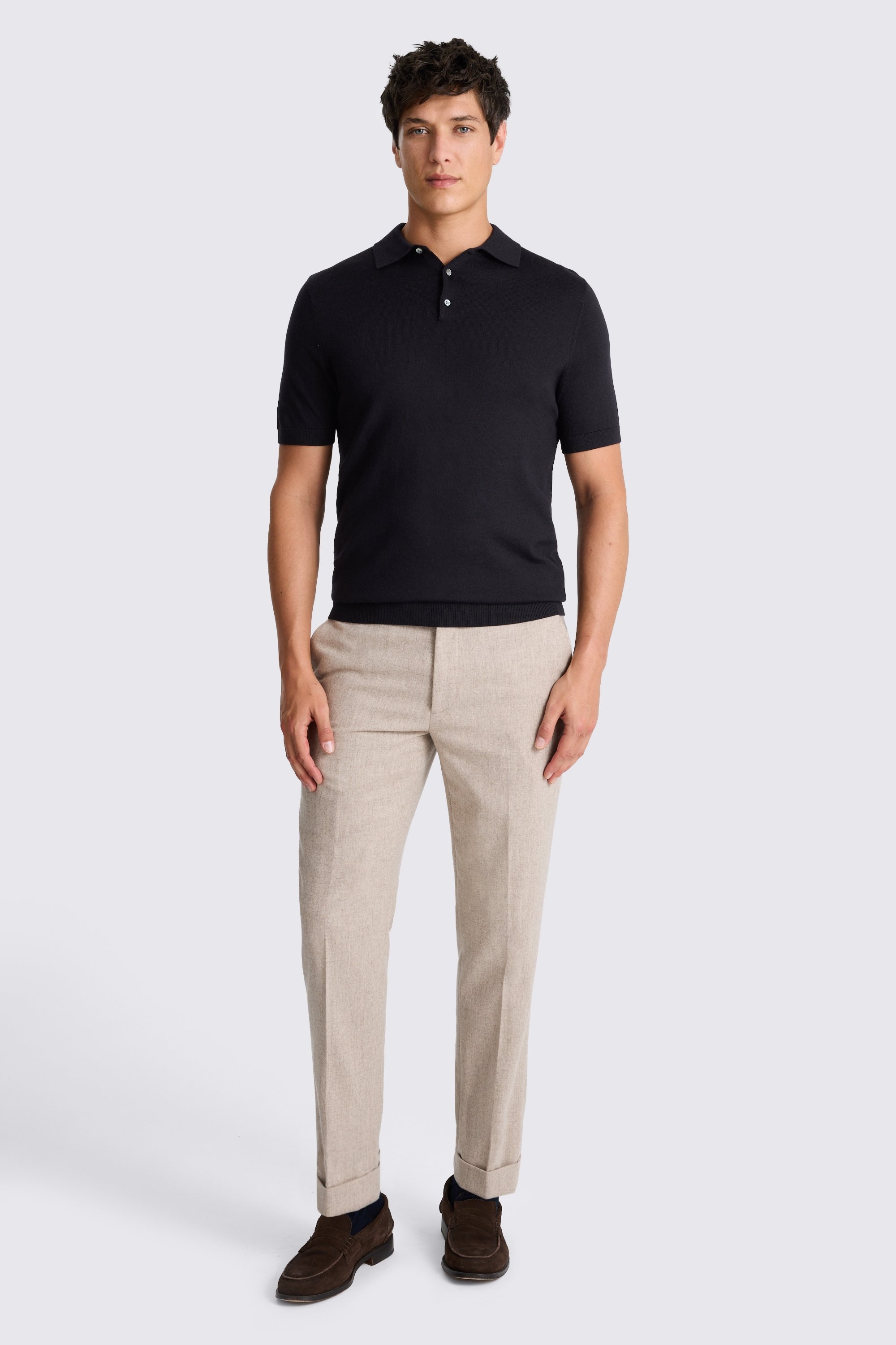 Navy Merino Knitted Polo Shirt