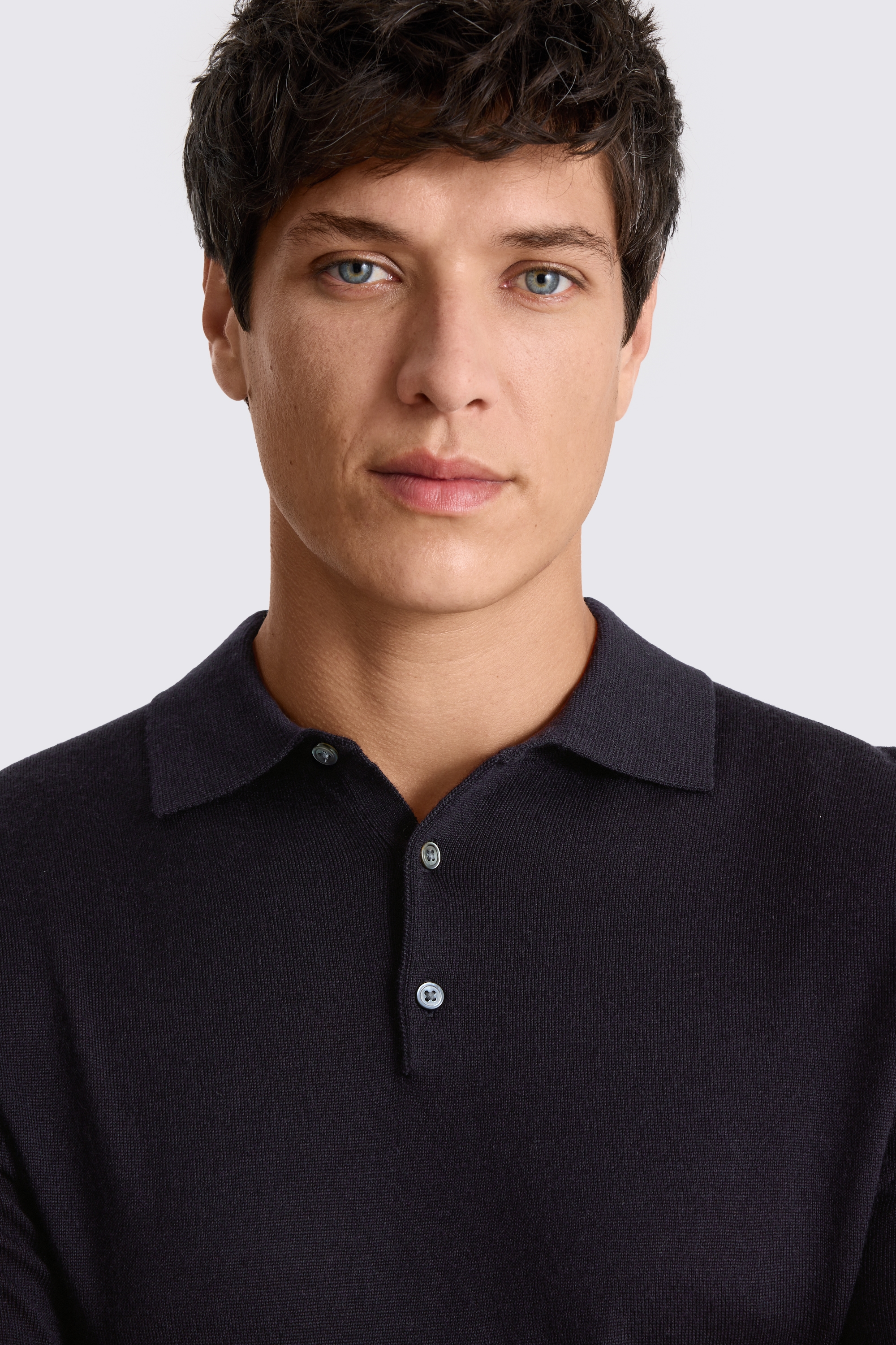 Navy Merino Knitted Polo Shirt