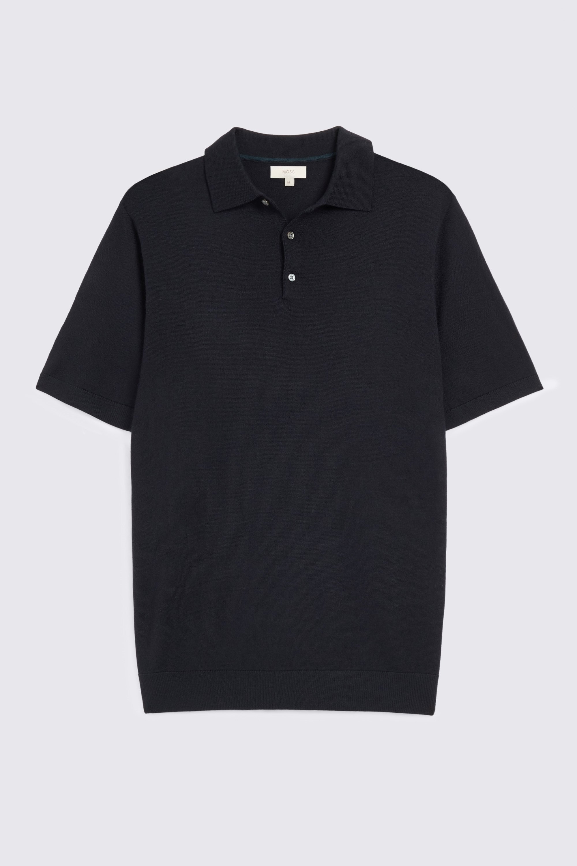 Navy Merino Knitted Polo Shirt