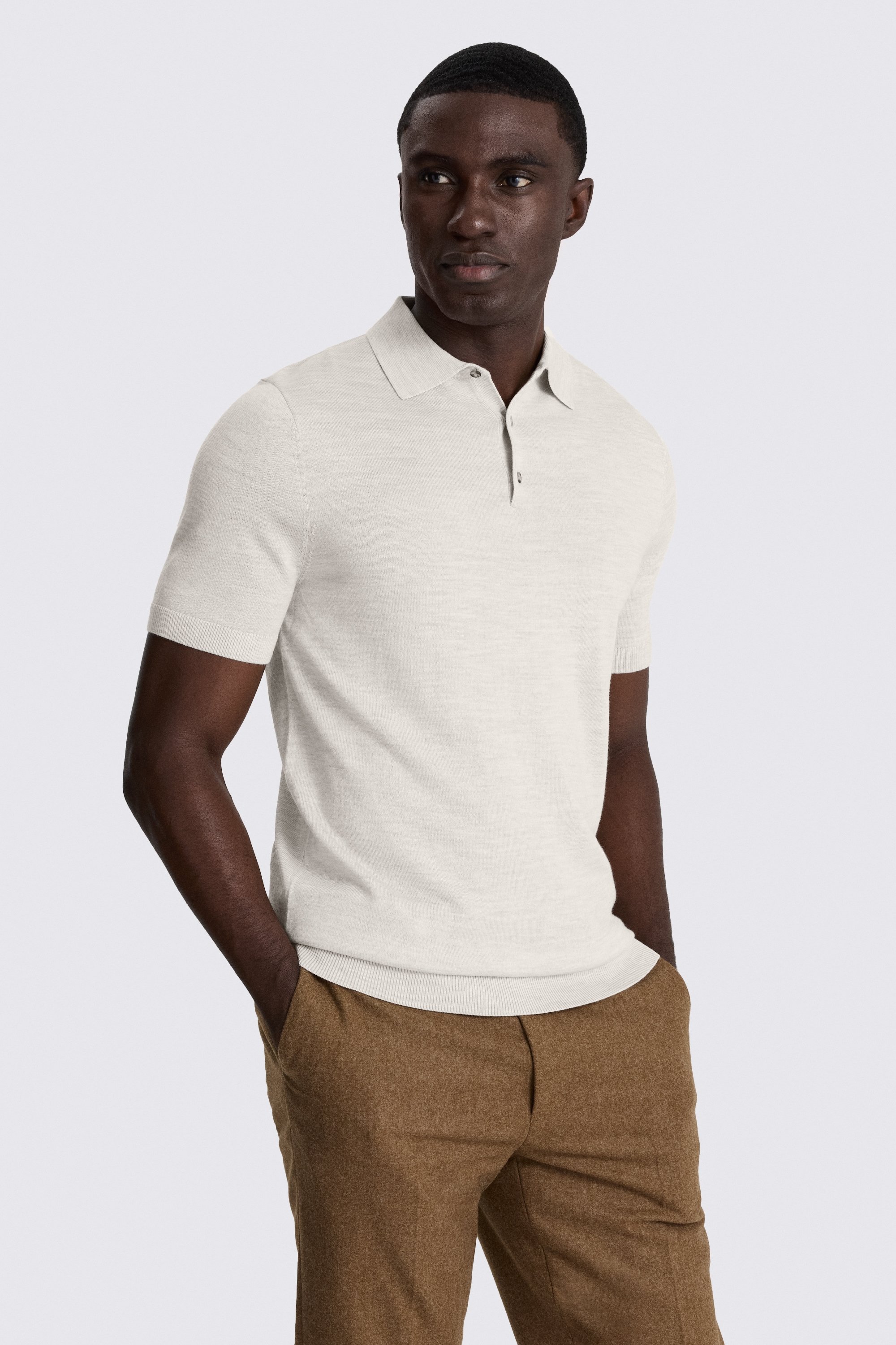 Light Oatmeal Merino Knitted Polo Shirt