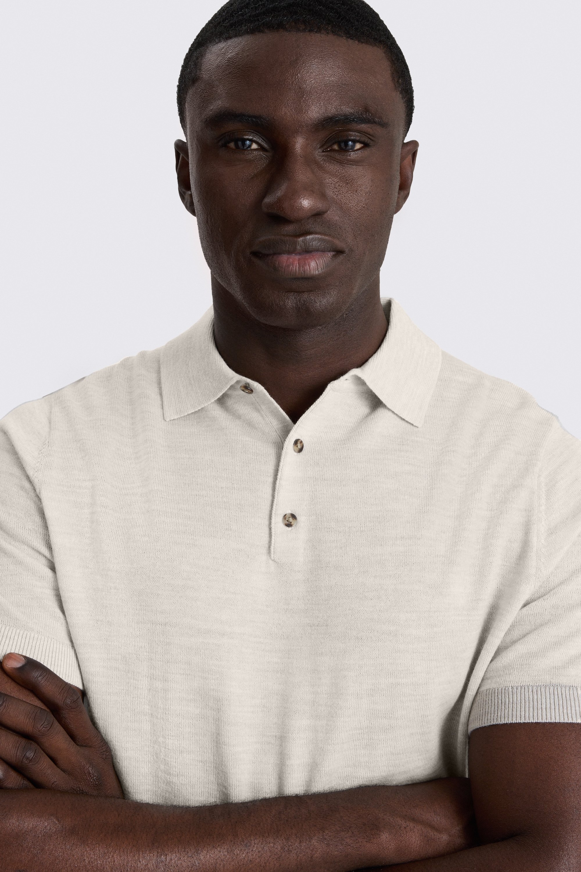 Light Oatmeal Merino Knitted Polo Shirt