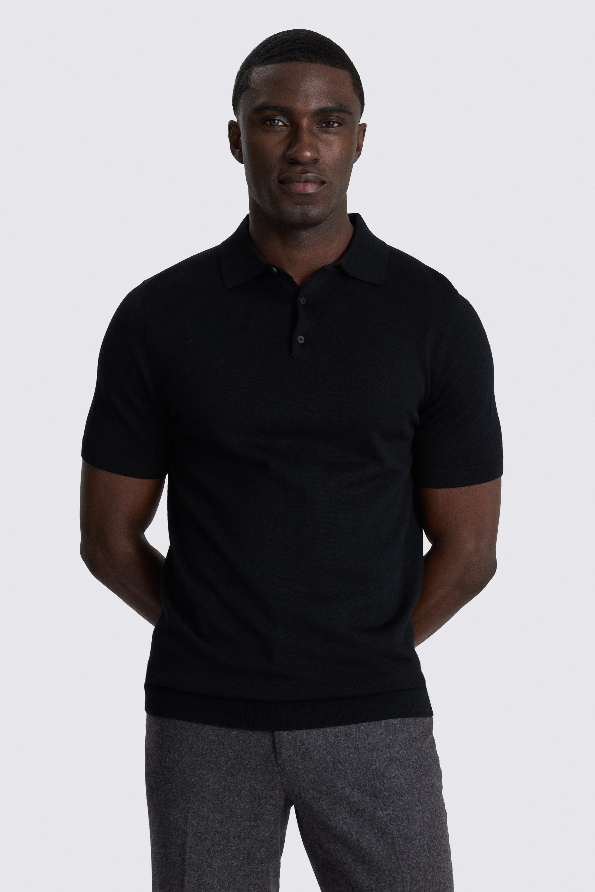 Black Merino Knitted Polo Shirt