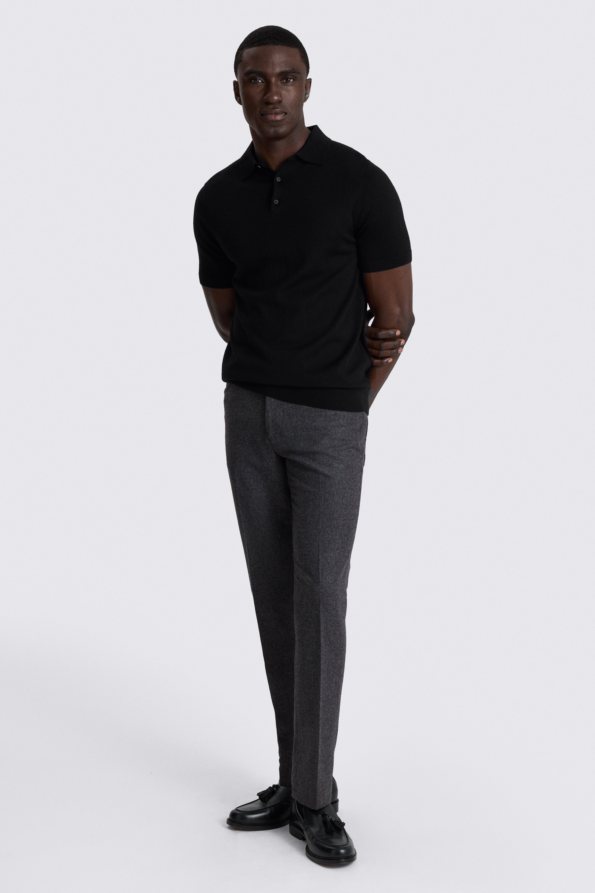 Black Merino Knitted Polo Shirt
