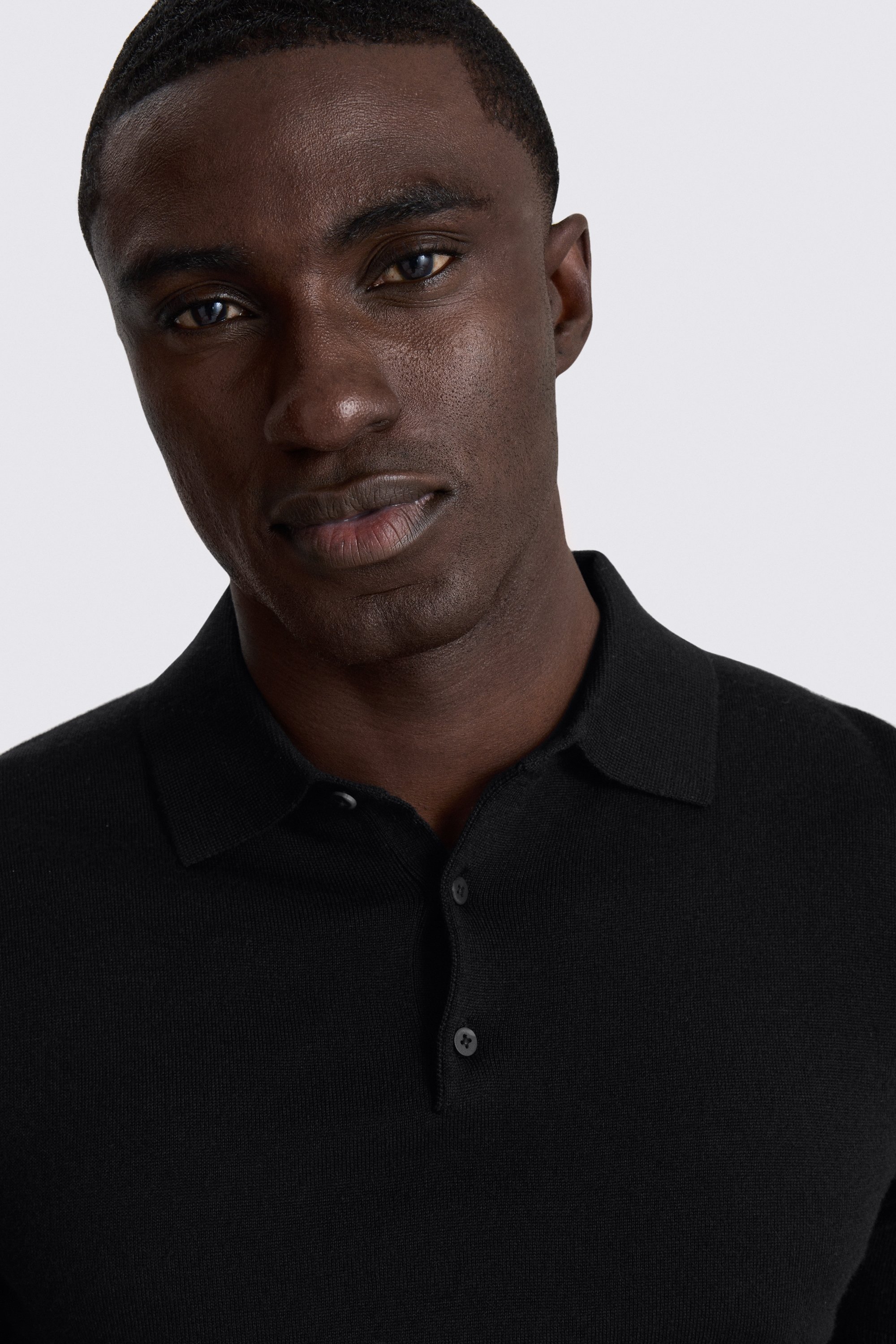 Black Merino Knitted Polo Shirt
