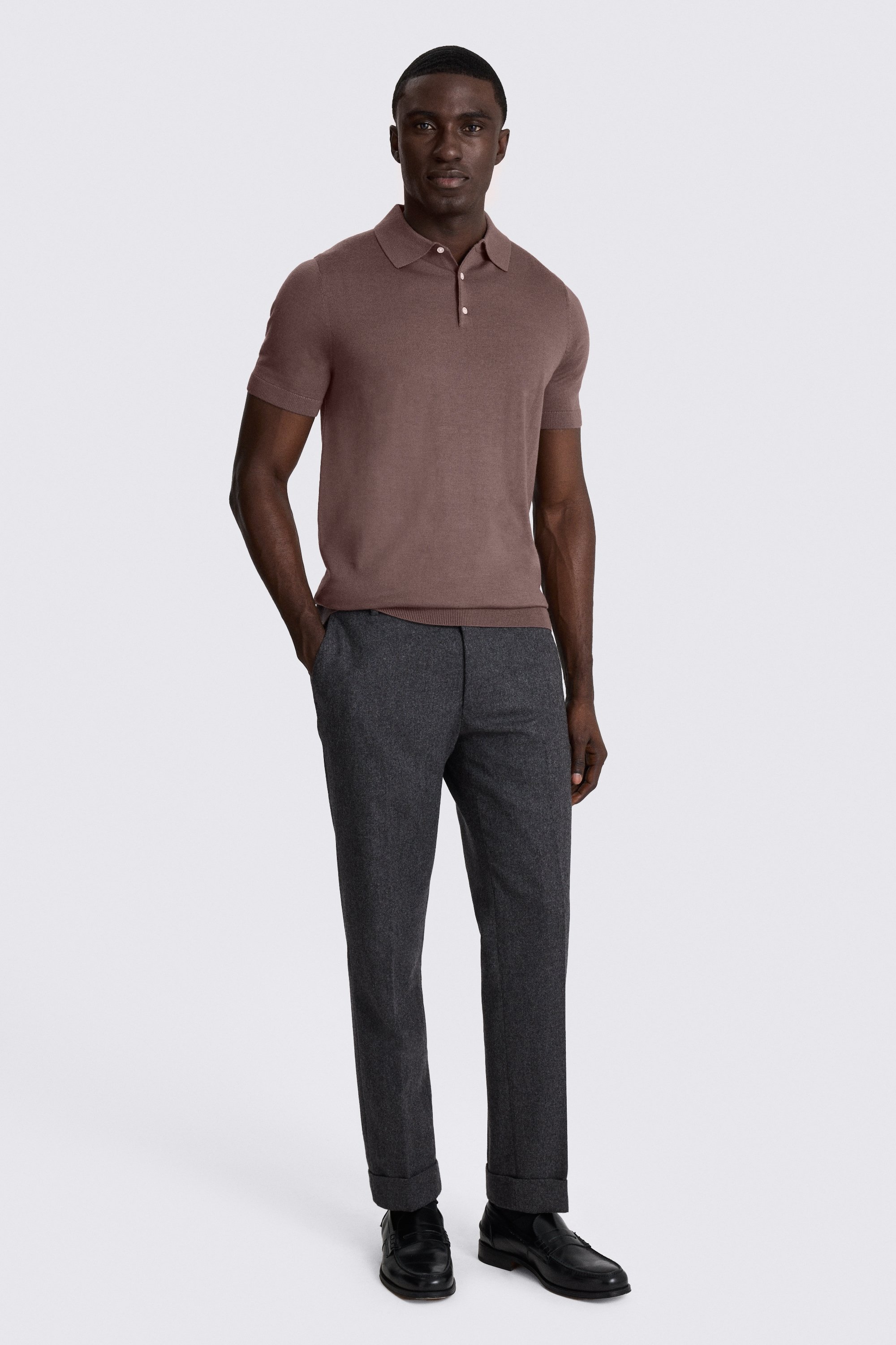 Mauve Merino Knitted Polo Shirt