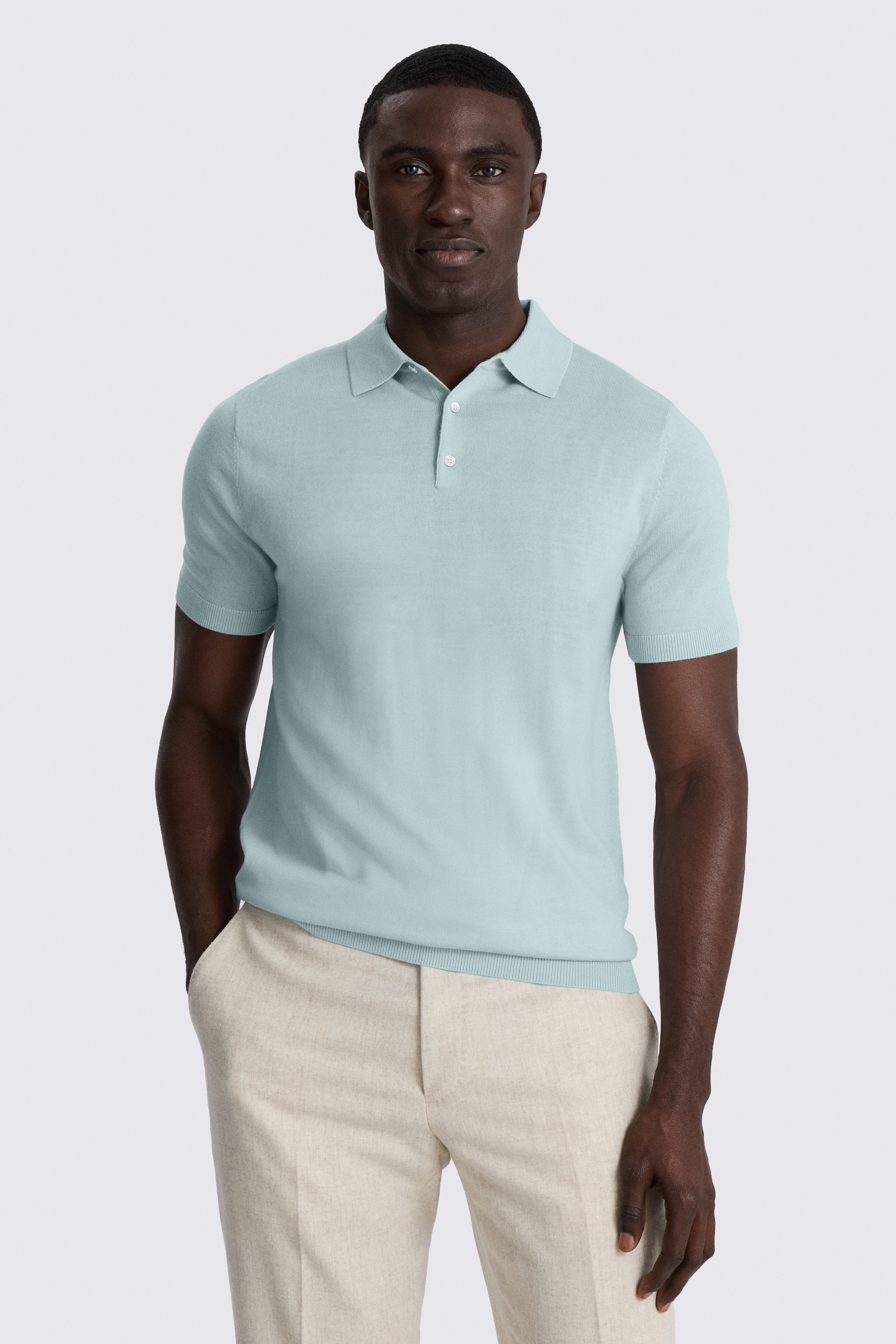 Aqua Merino Knitted Polo Shirt