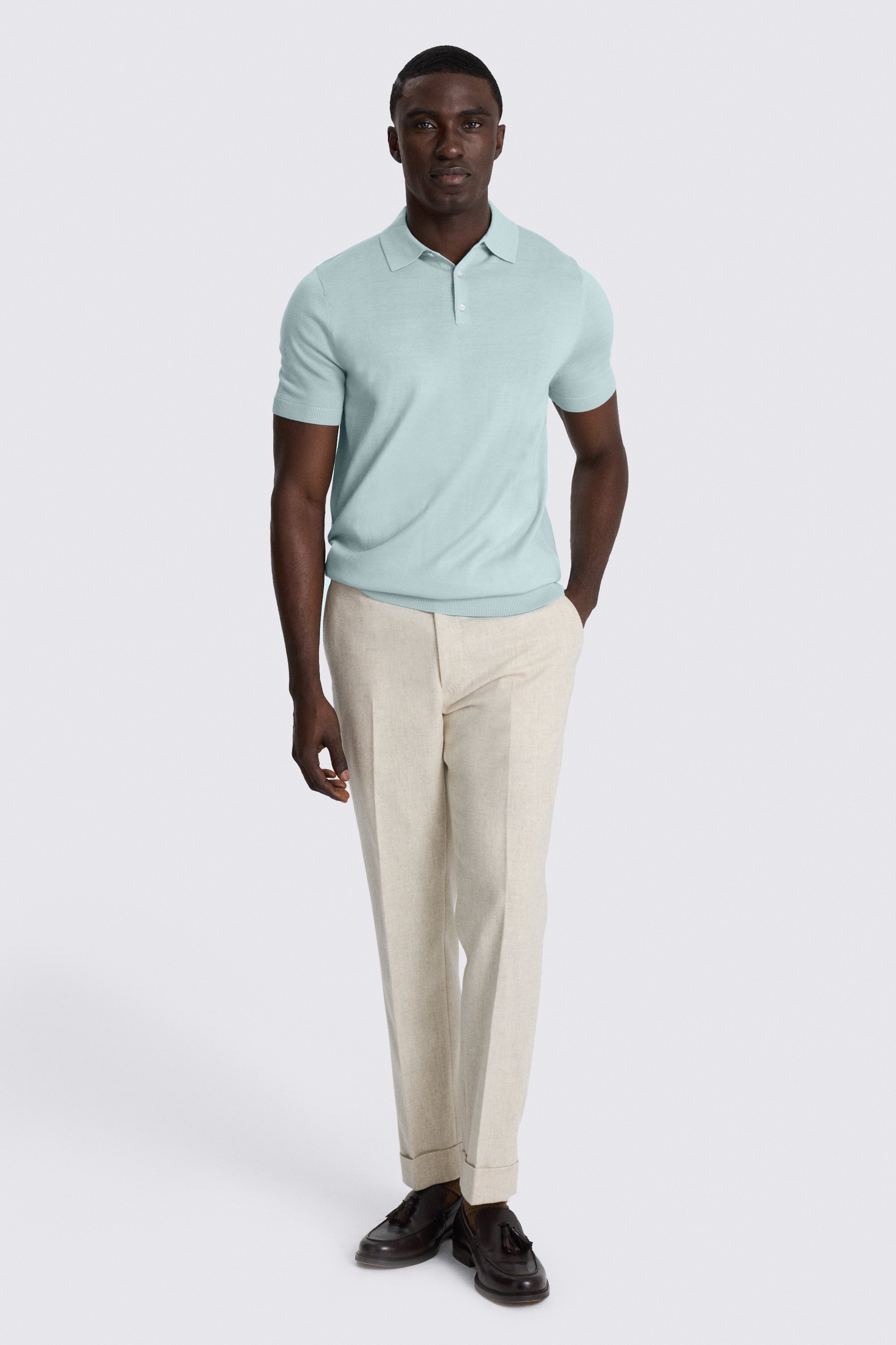 Aqua Merino Knitted Polo Shirt
