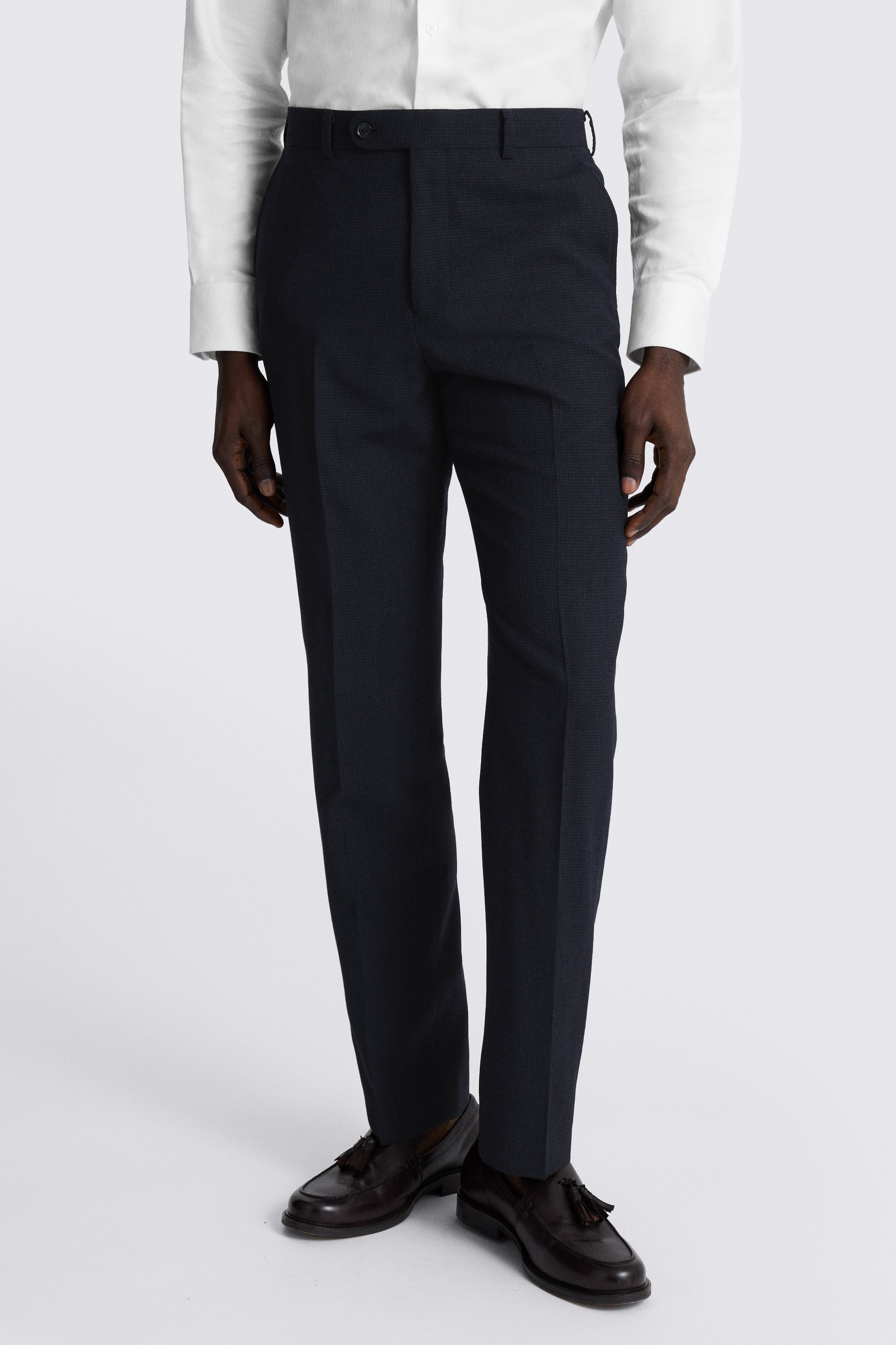 Regular Fit Navy Puppytooth Trousers