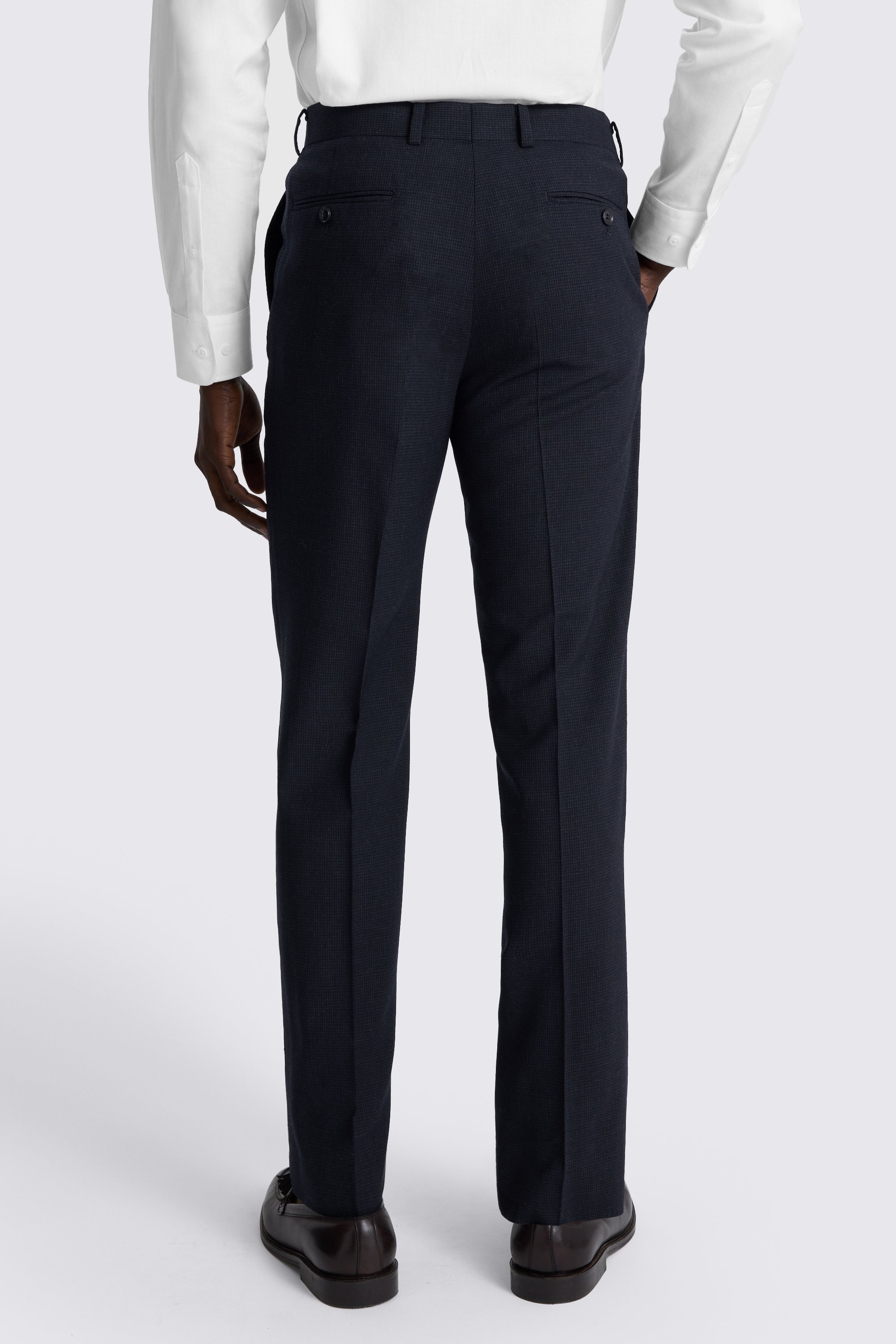 Regular Fit Navy Puppytooth Trousers