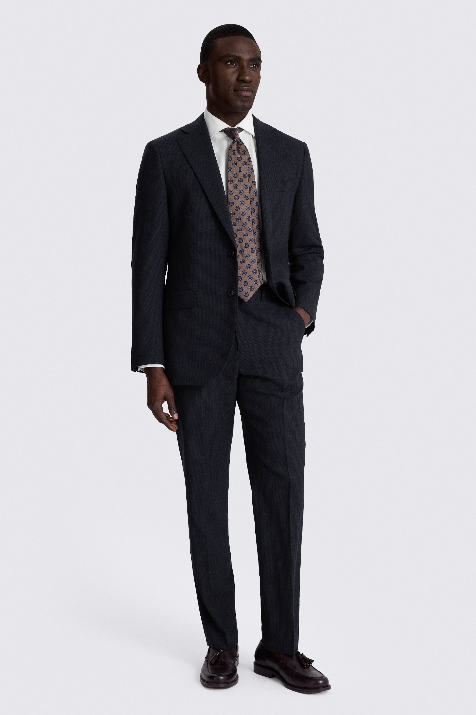 Regular Fit Navy Puppytooth Suit
