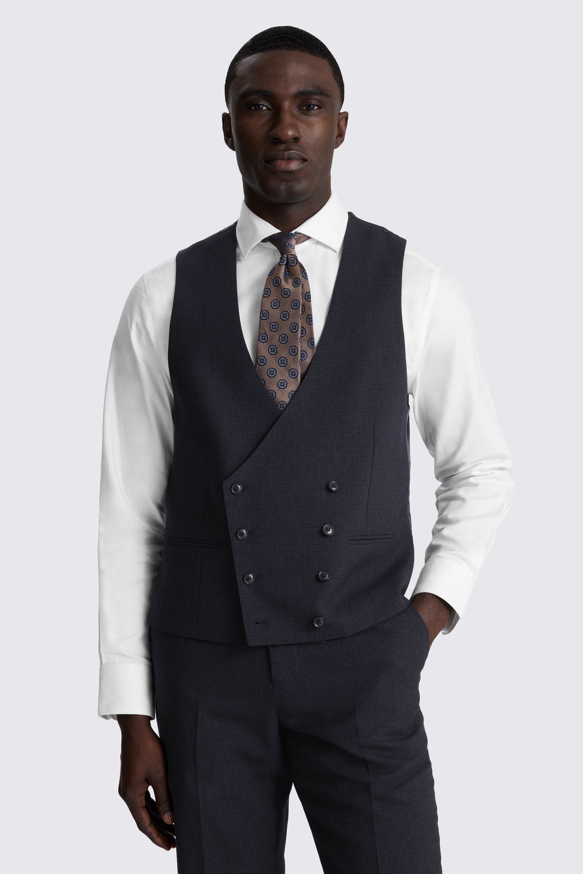 Regular Fit Navy Puppytooth Waistcoat