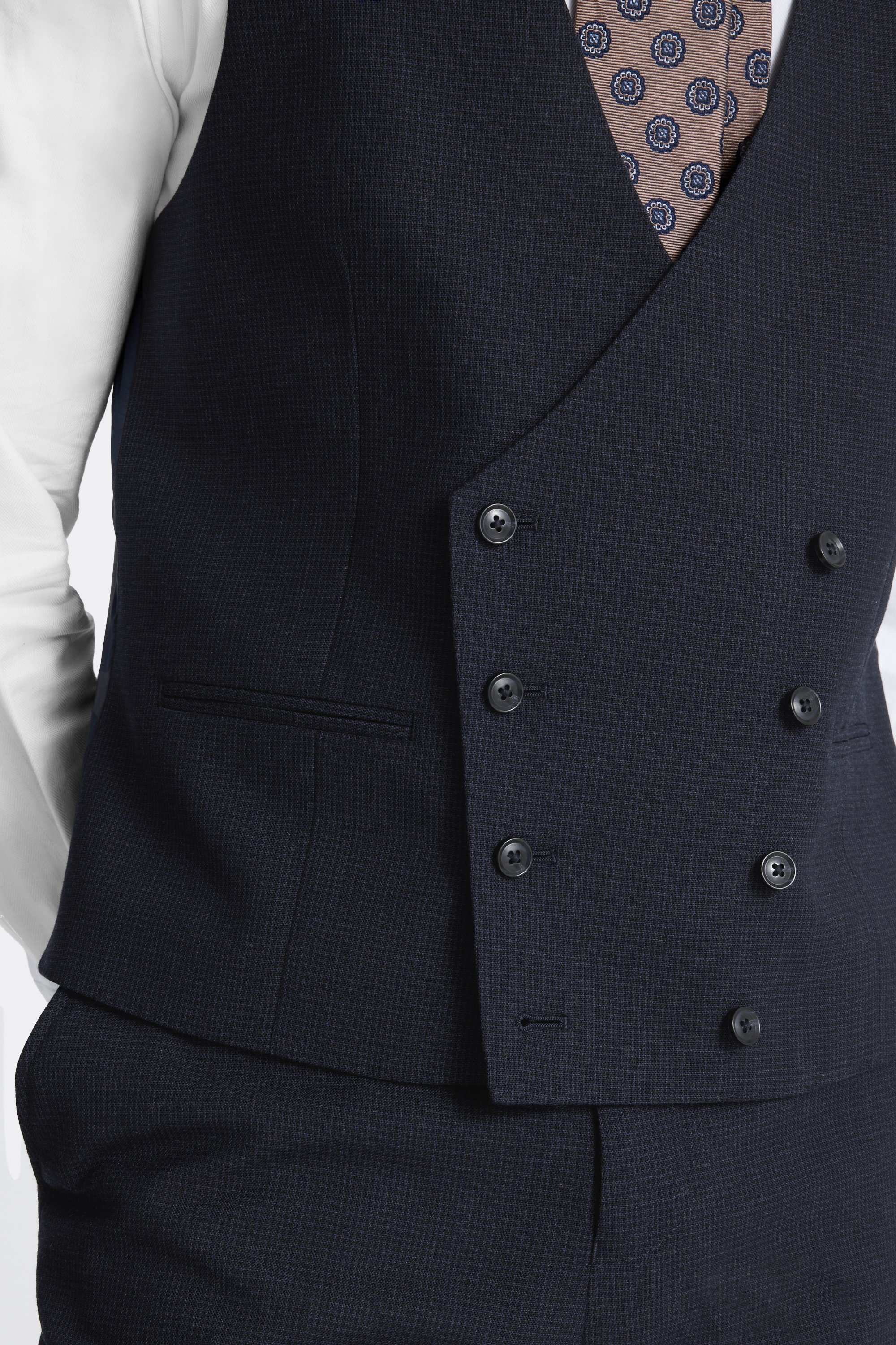 Regular Fit Navy Puppytooth Waistcoat