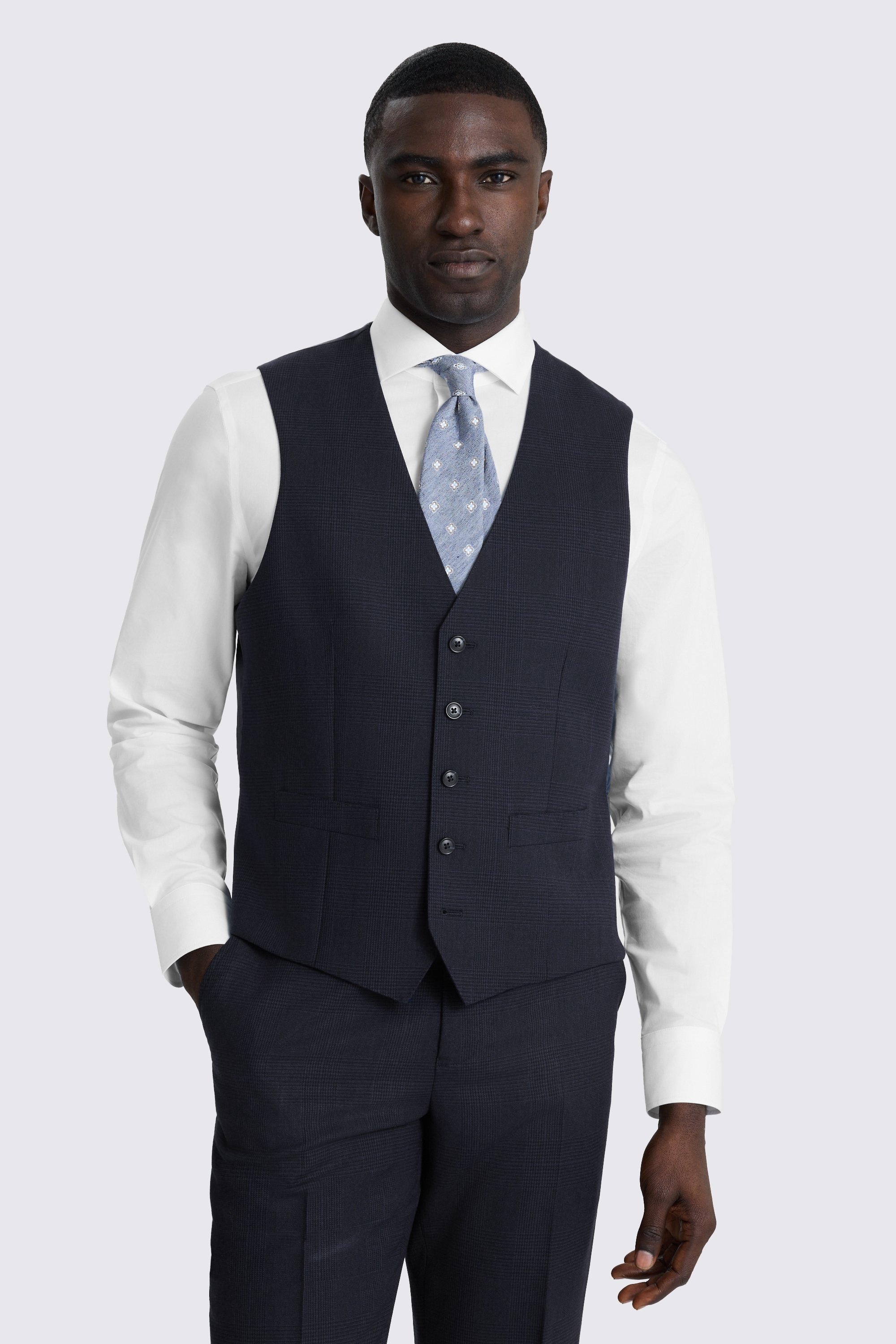 Regular Fit Navy Check Suit