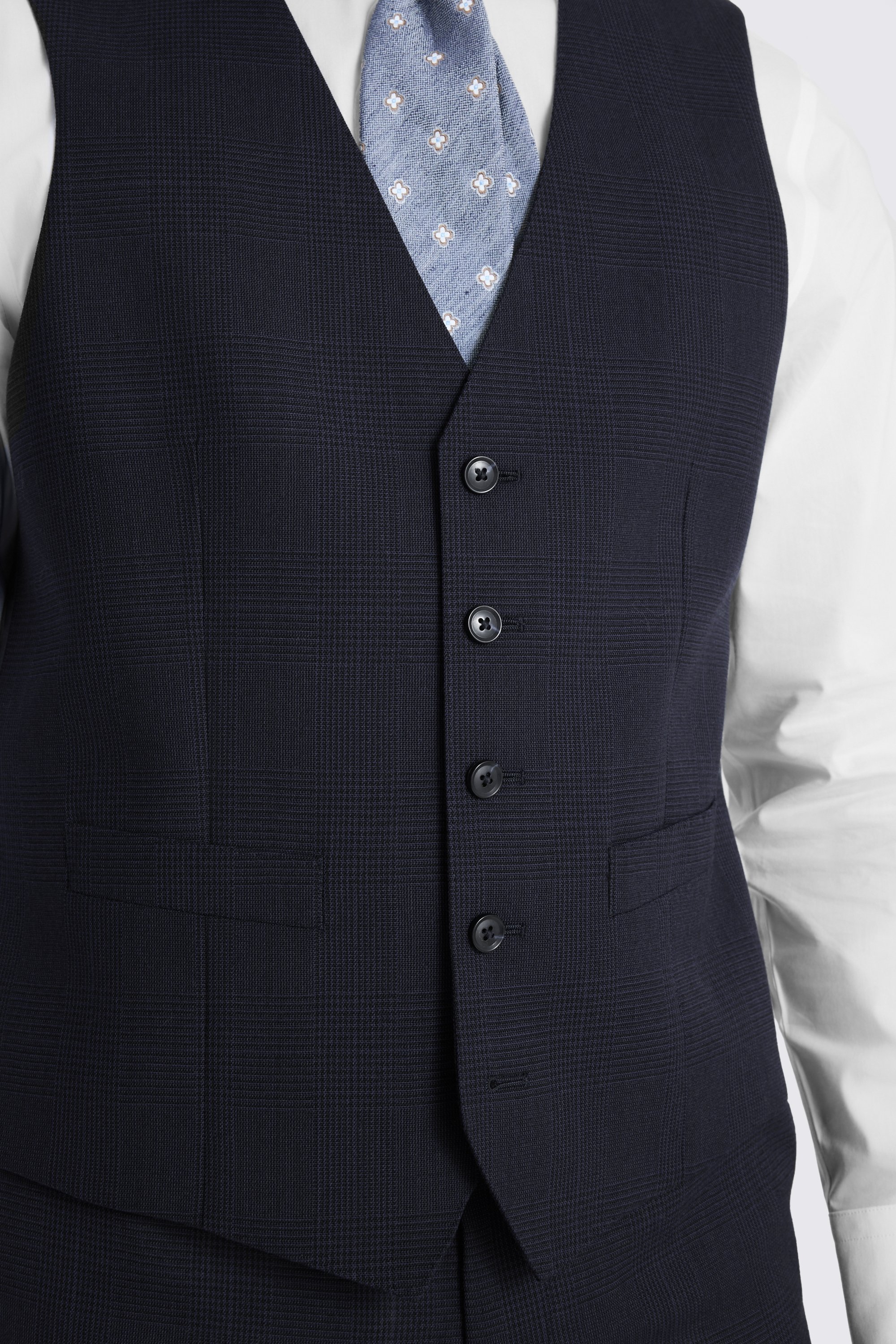 Regular Fit Navy Check Waistcoat