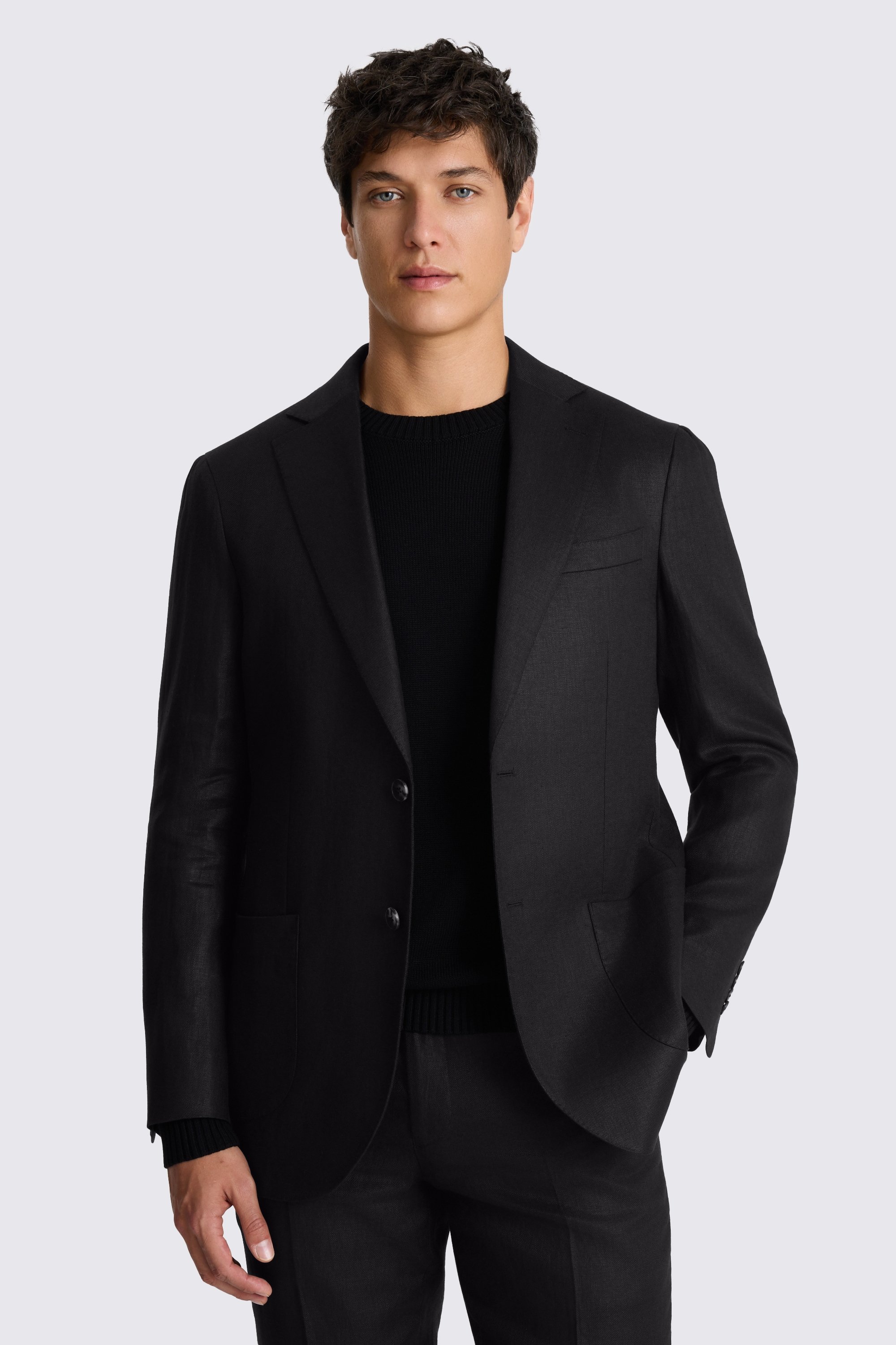 Tailored Fit Black Twill Linen Suit