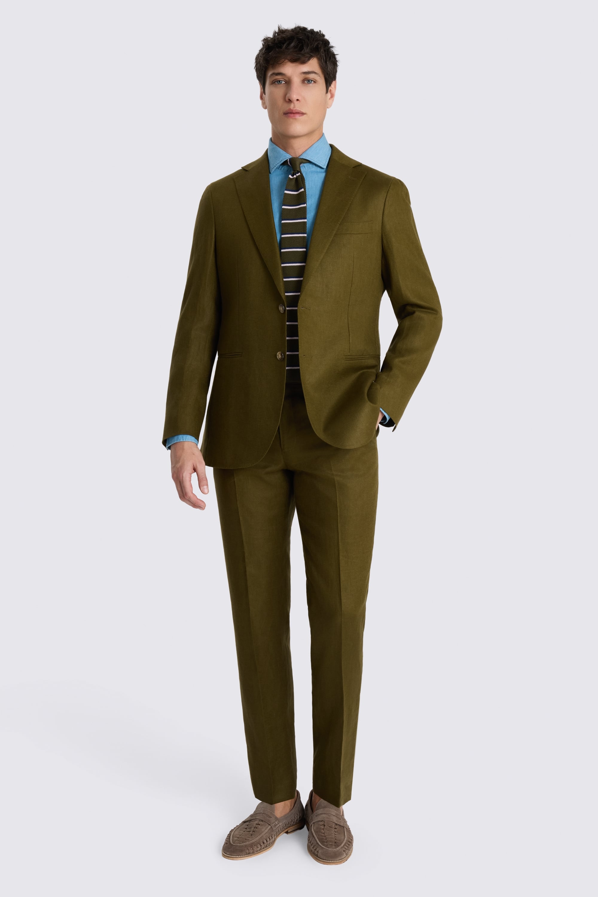 Tailored Fit Olive Linen Suit Jacket