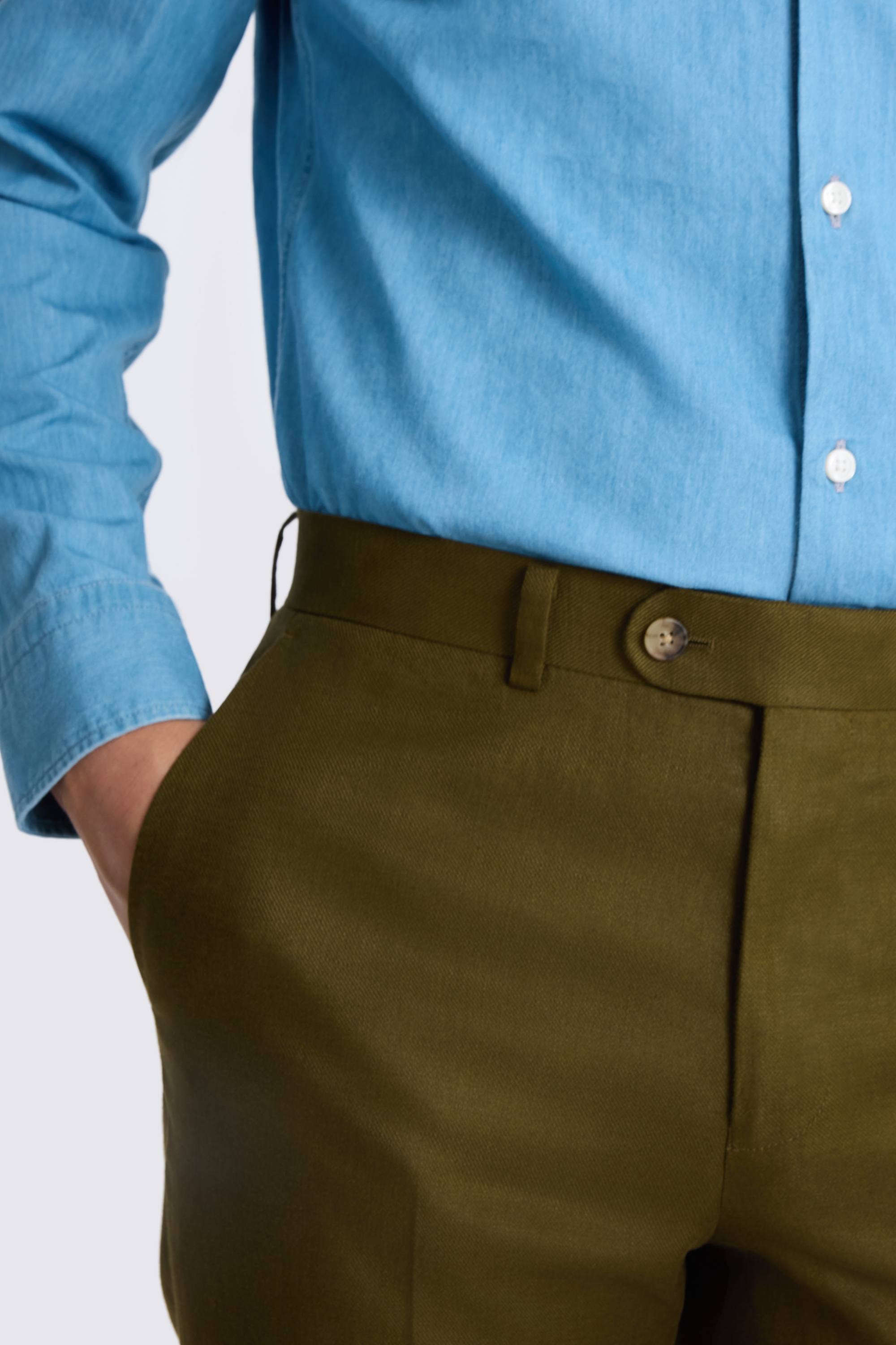Tailored Fit Olive Twill Linen Trouser