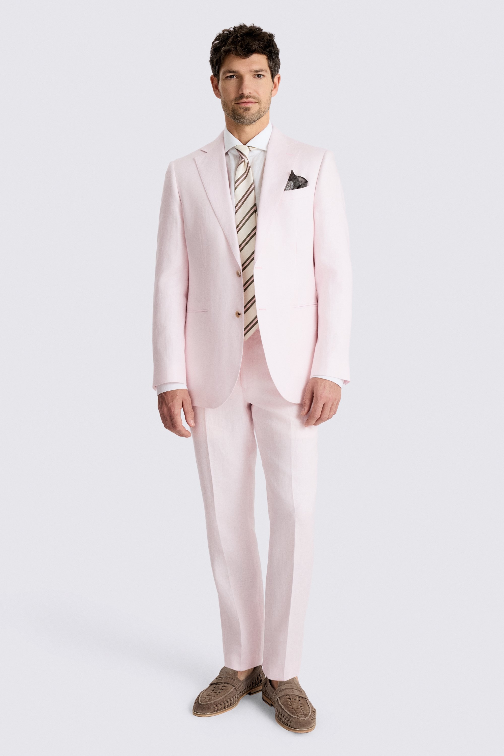 Tailored Fit Pale Pink Twill Linen Suit Jacket