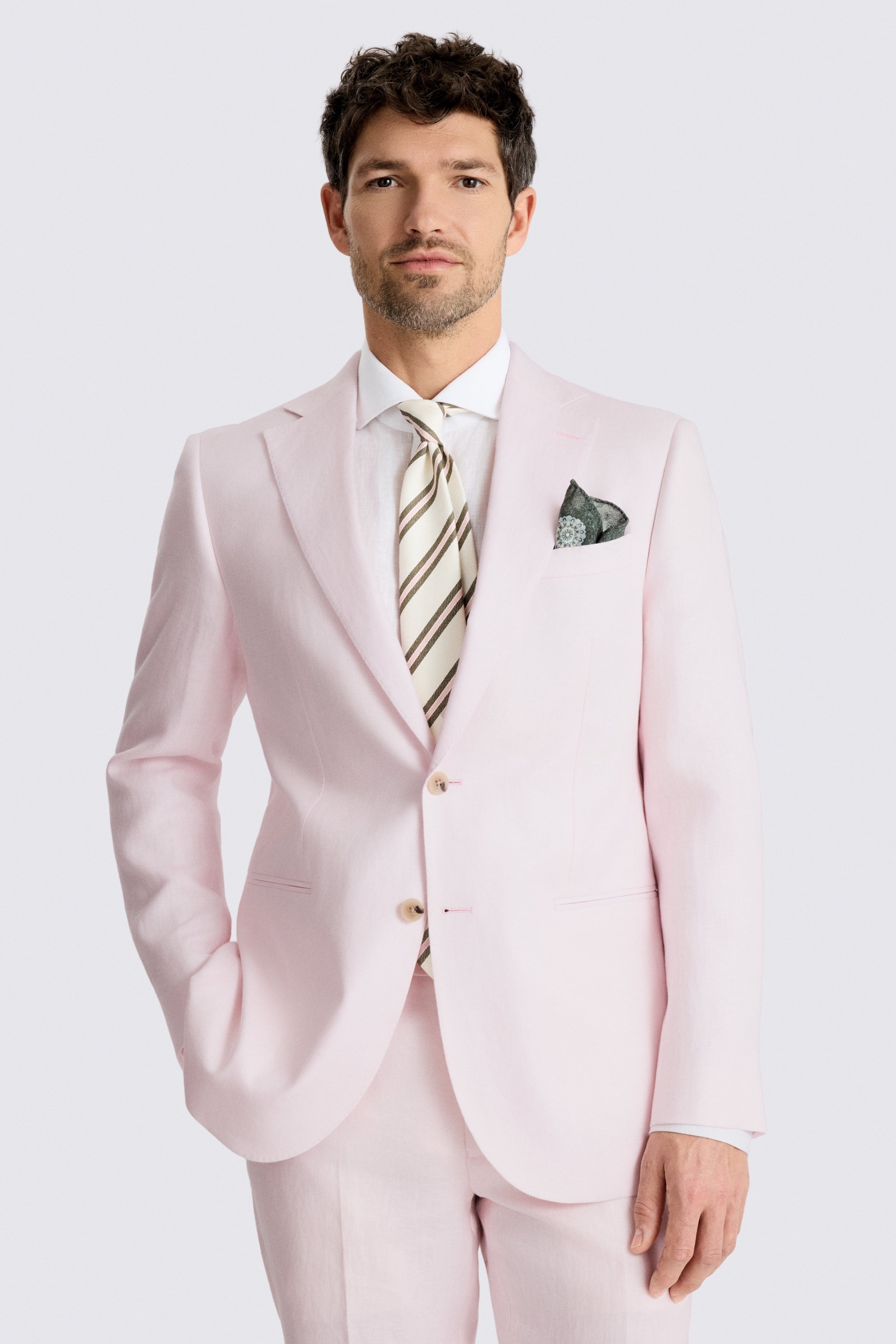 Tailored Fit Pale Pink Twill Linen Suit Jacket