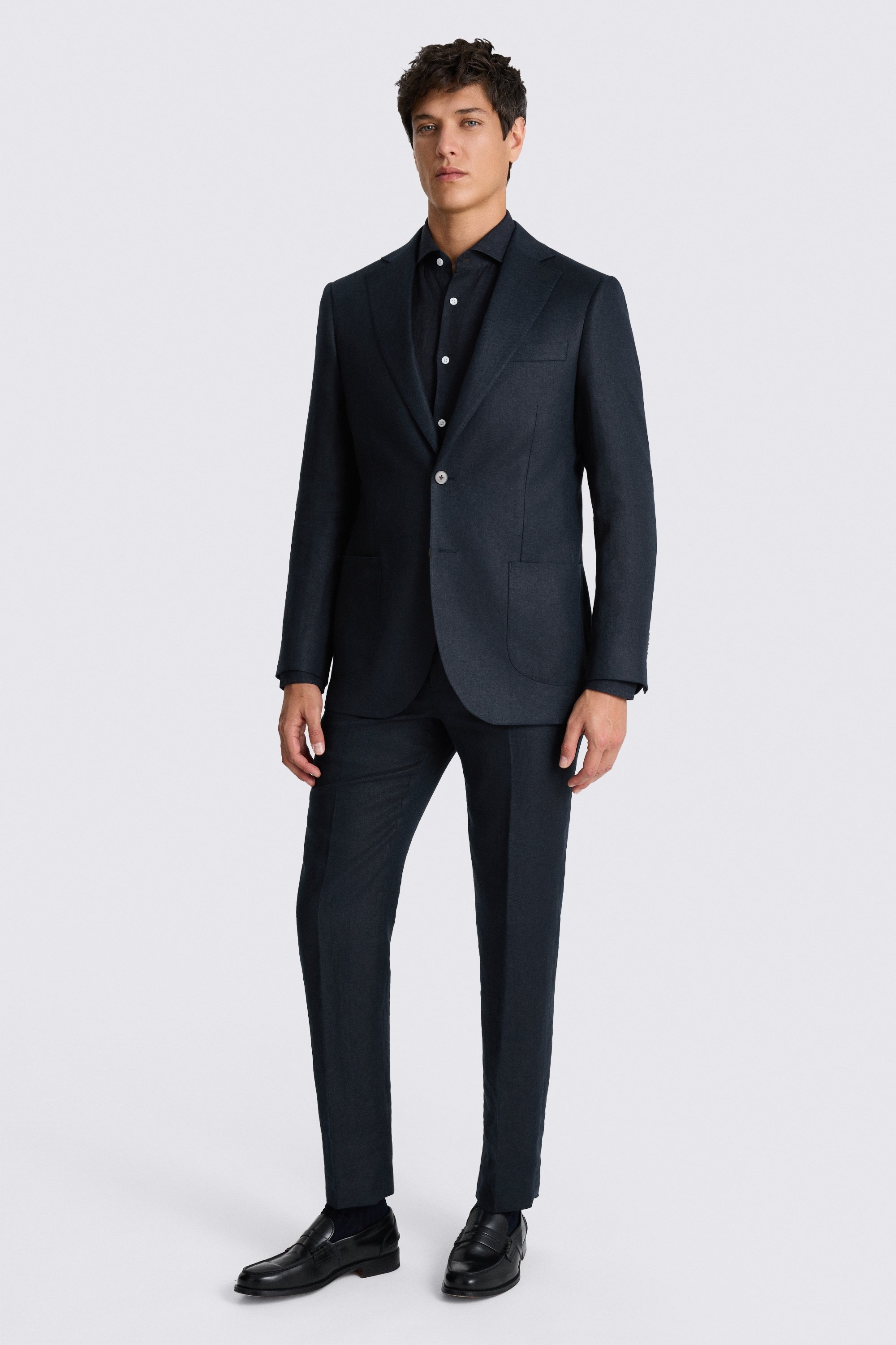 Tailored Fit Navy Twill Linen Suit
