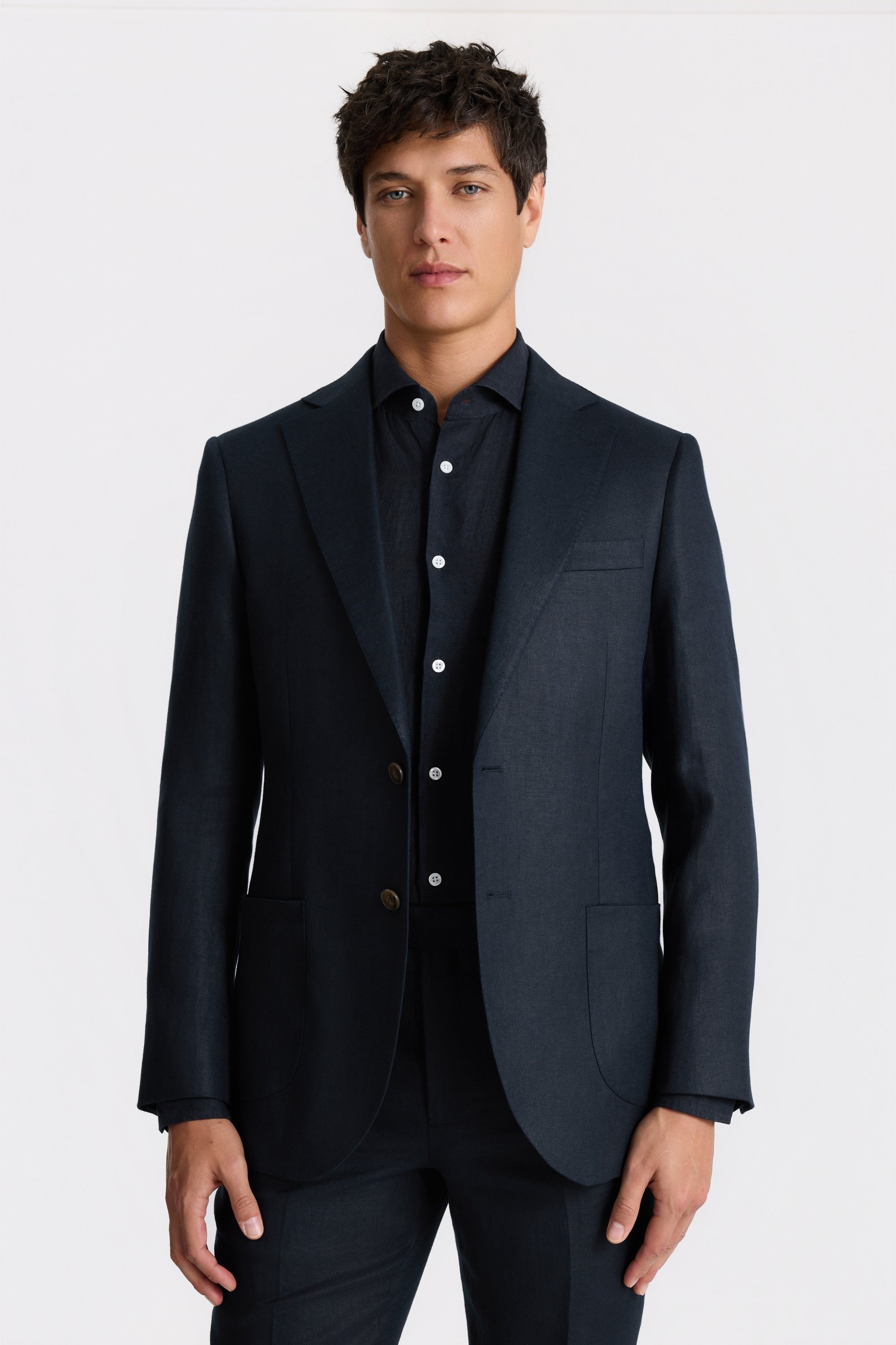 Tailored Fit Navy Twill Linen Suit