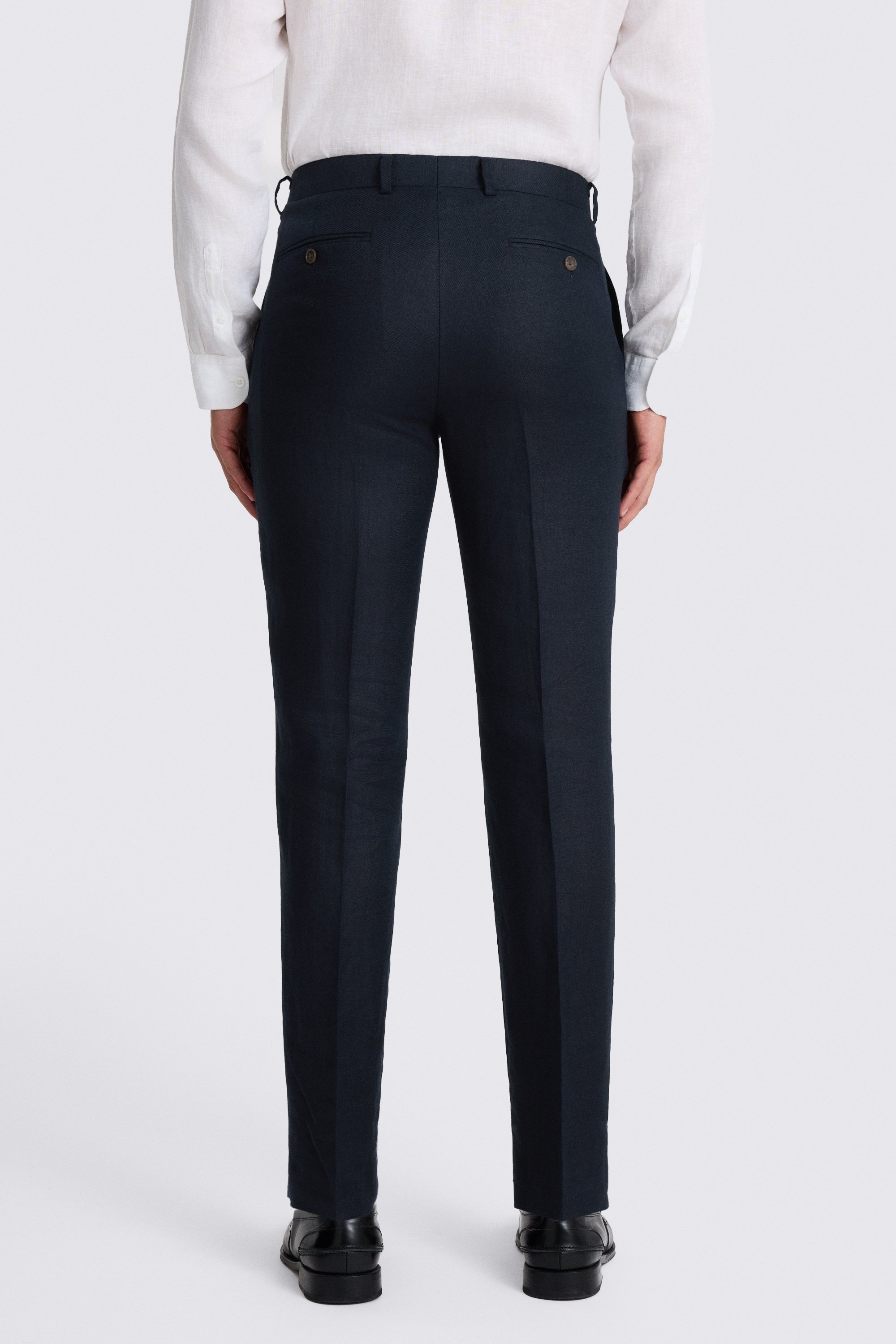 Tailored Fit Navy Twill Linen Trousers