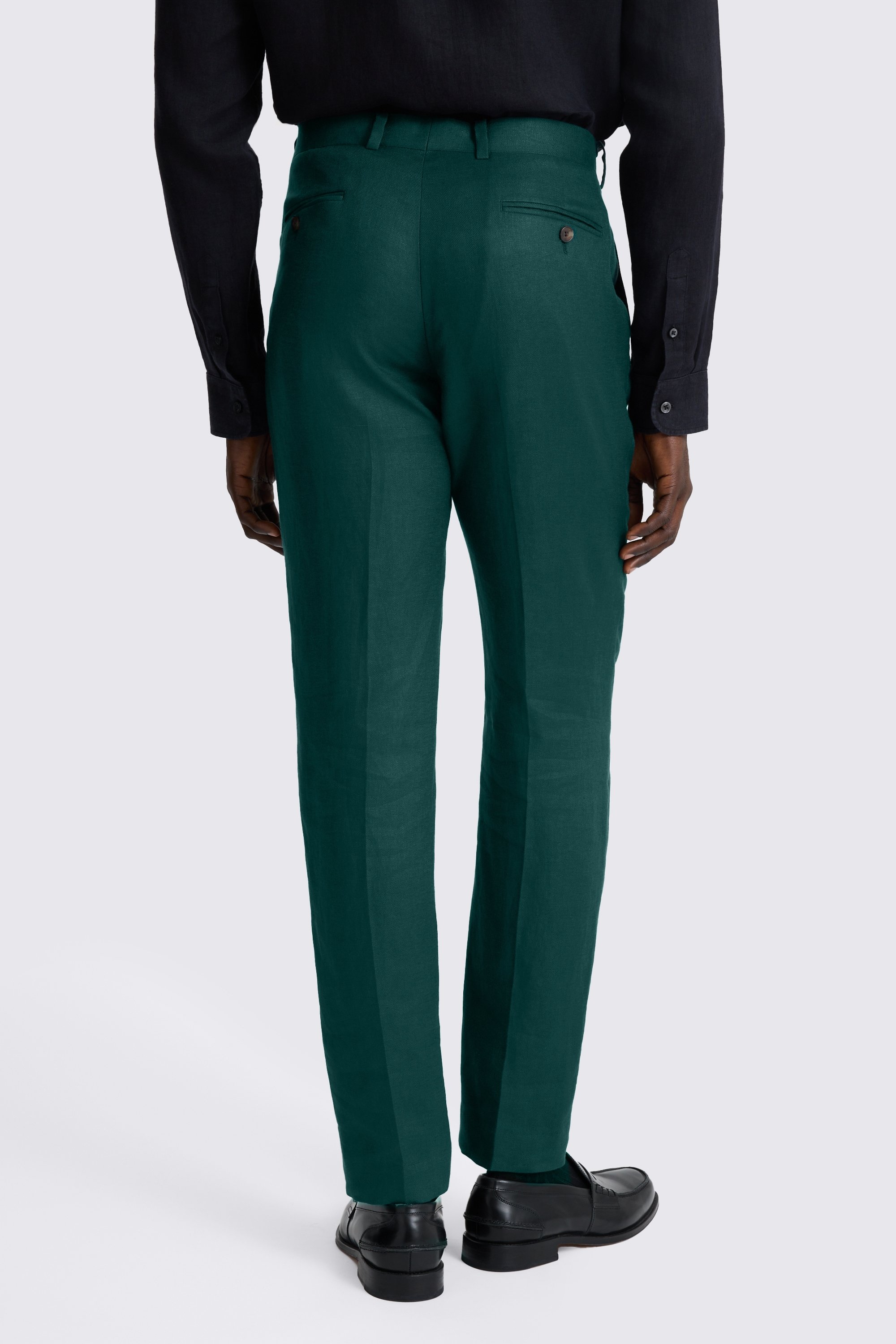 Slim Fit Emerald Twill Linen Trousers