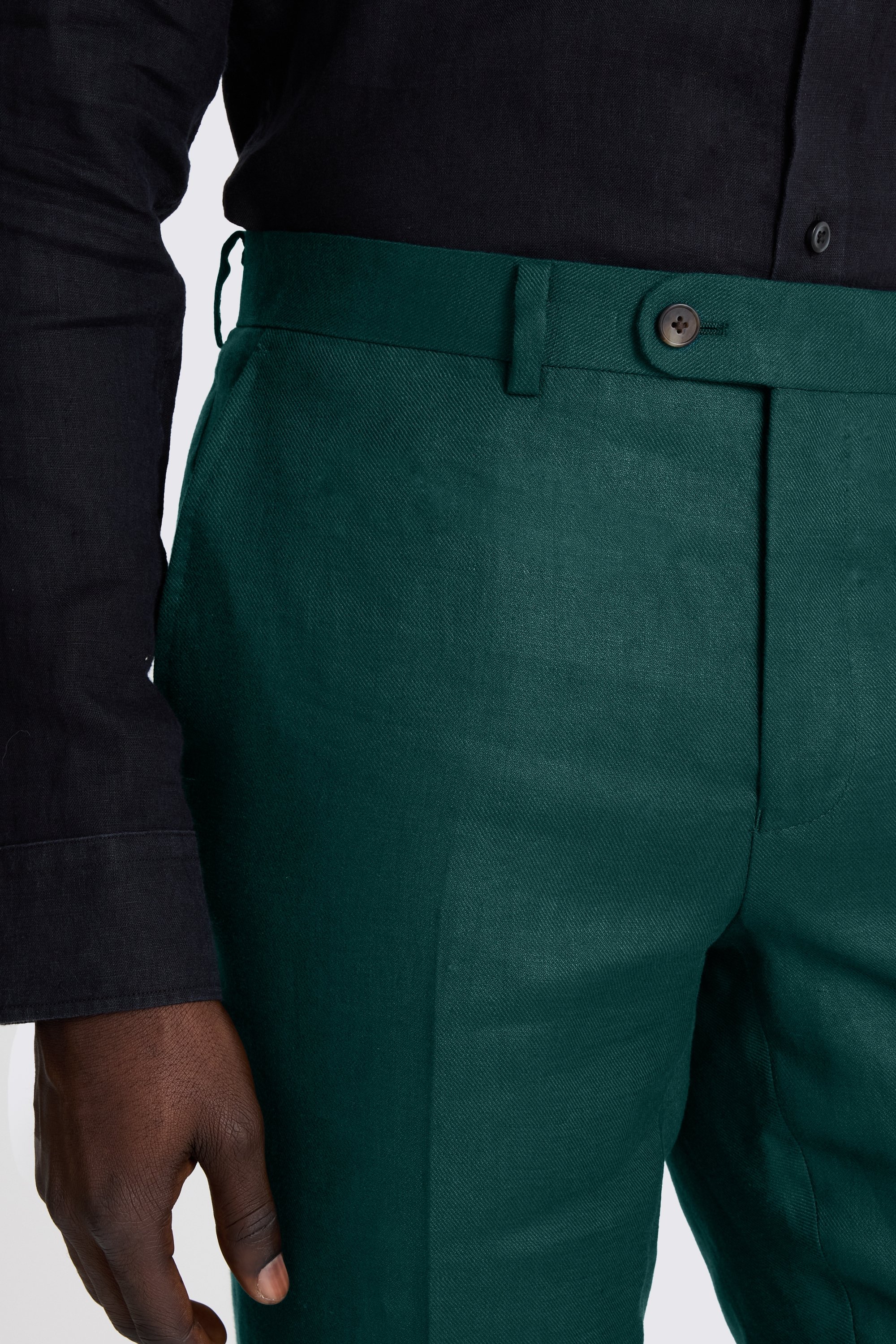 Slim Fit Emerald Twill Linen Trousers