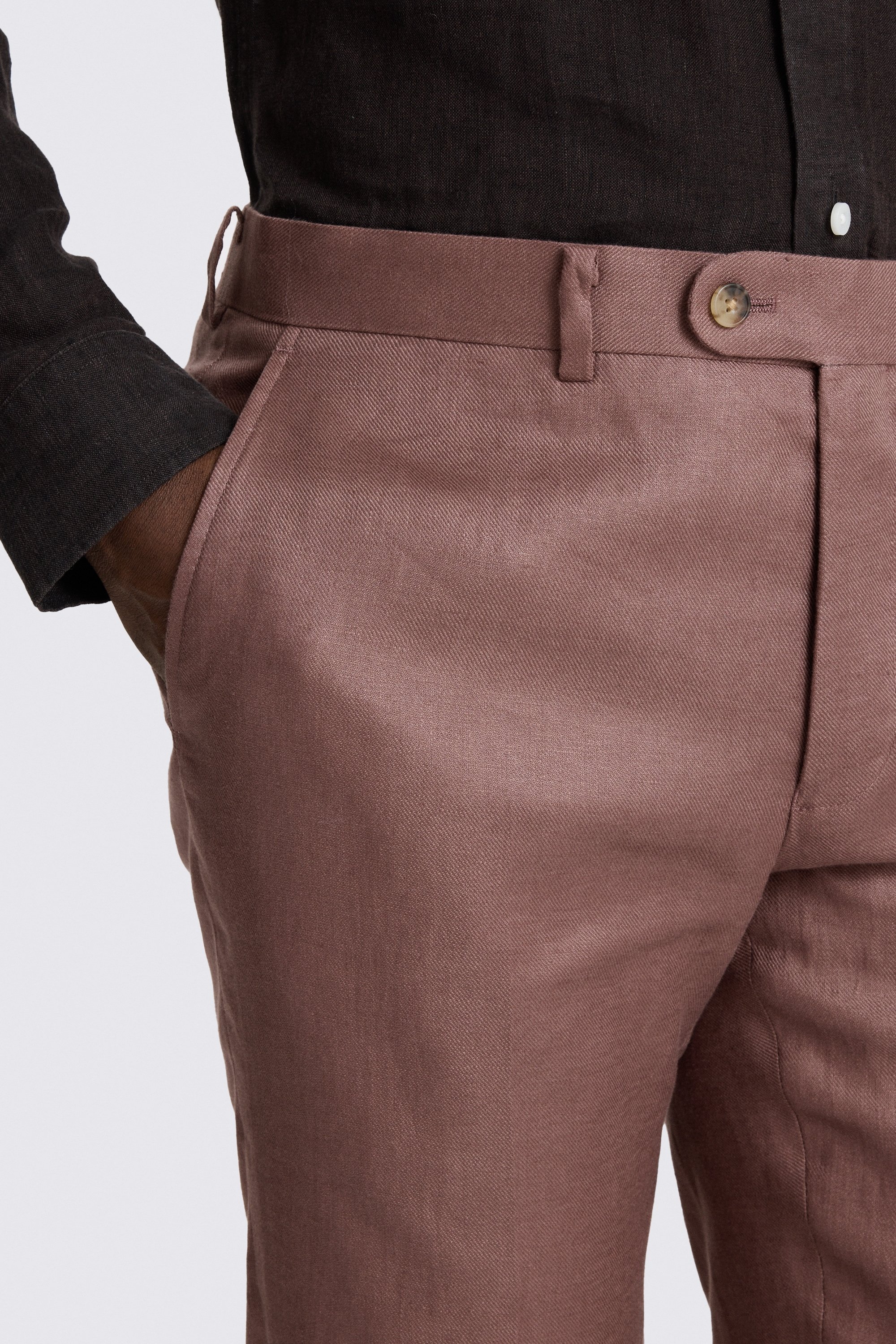 Slim Fit Mauve Twill Linen Trouser