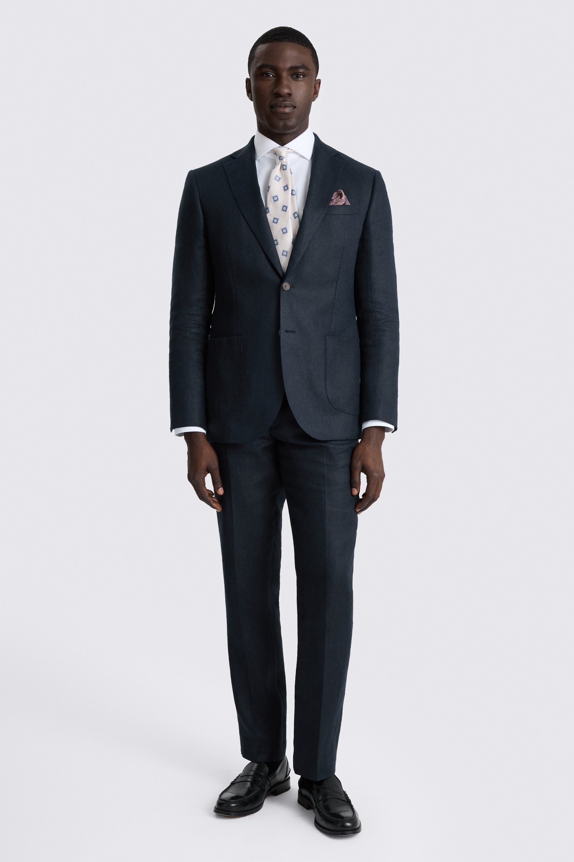 Slim Fit Navy Twill Linen Suit