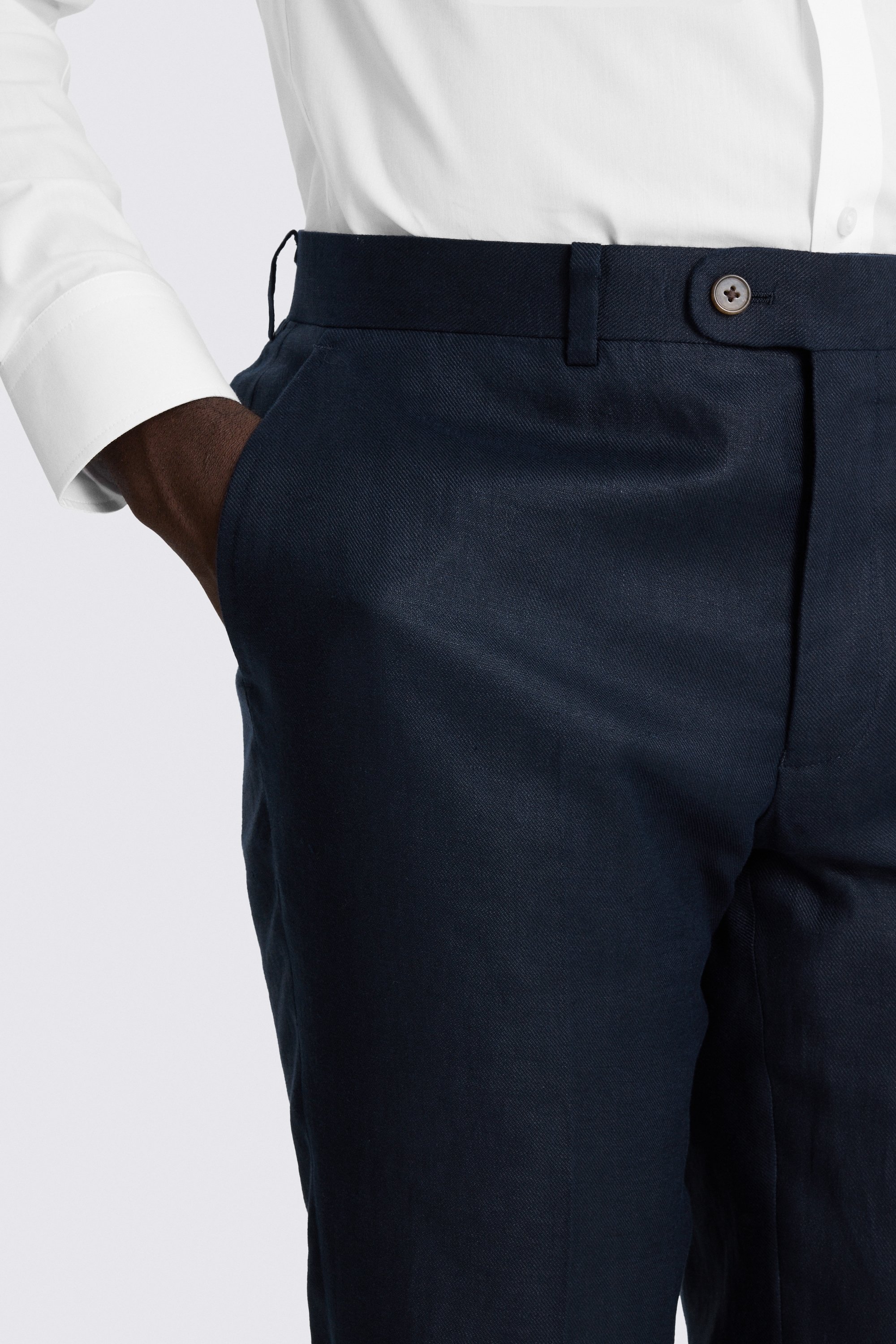 Slim Fit Navy Twill Linen Trouser