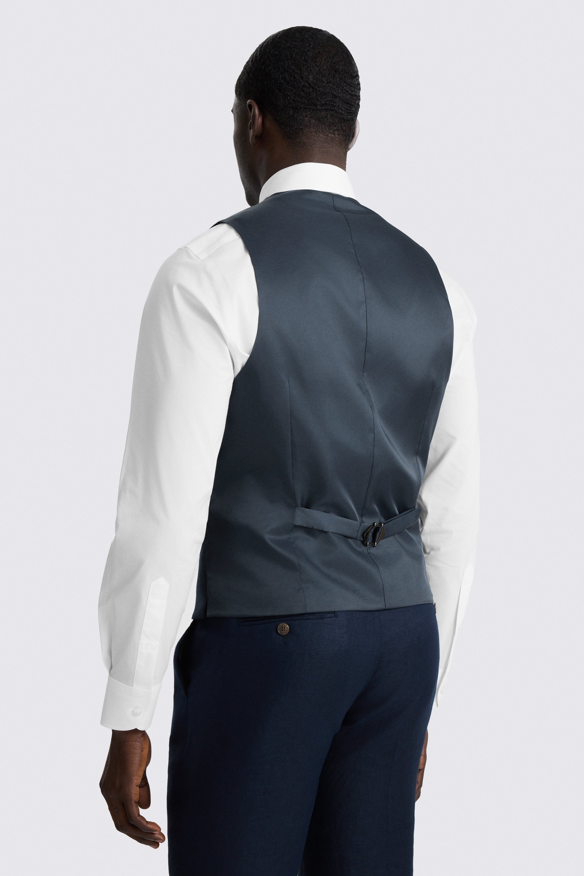 Slim Fit Navy Twill Linen Waistcoat 